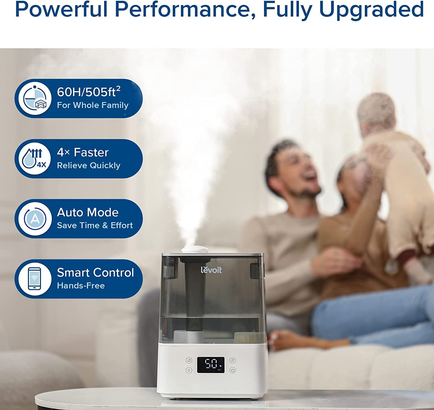 Levoit Smart Ultrasonic Cool Mist Humidifier for Large Rooms, Top Fill with Nightlight (Gray, 1.59 gal) lwhco
