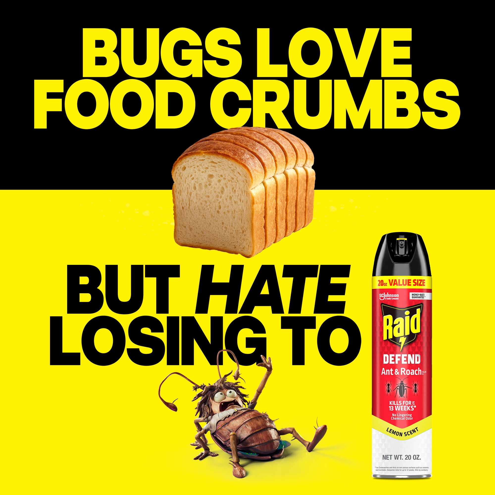 Raid Ant & Roach Killer Indoor Insecticide Spray with Residual Protection (Lemon Scent, 20 oz) 76fo0