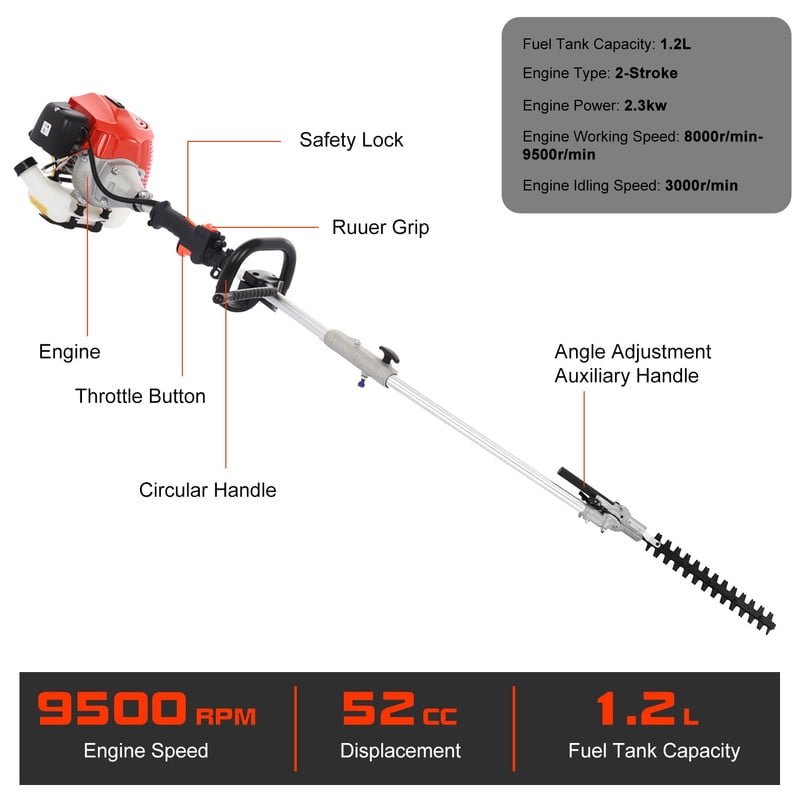 Floseru 52cc 5-in-1 Gas String Trimmer and Multi-Tool Landscaping System (Red, 52cc Engine) cgttt
