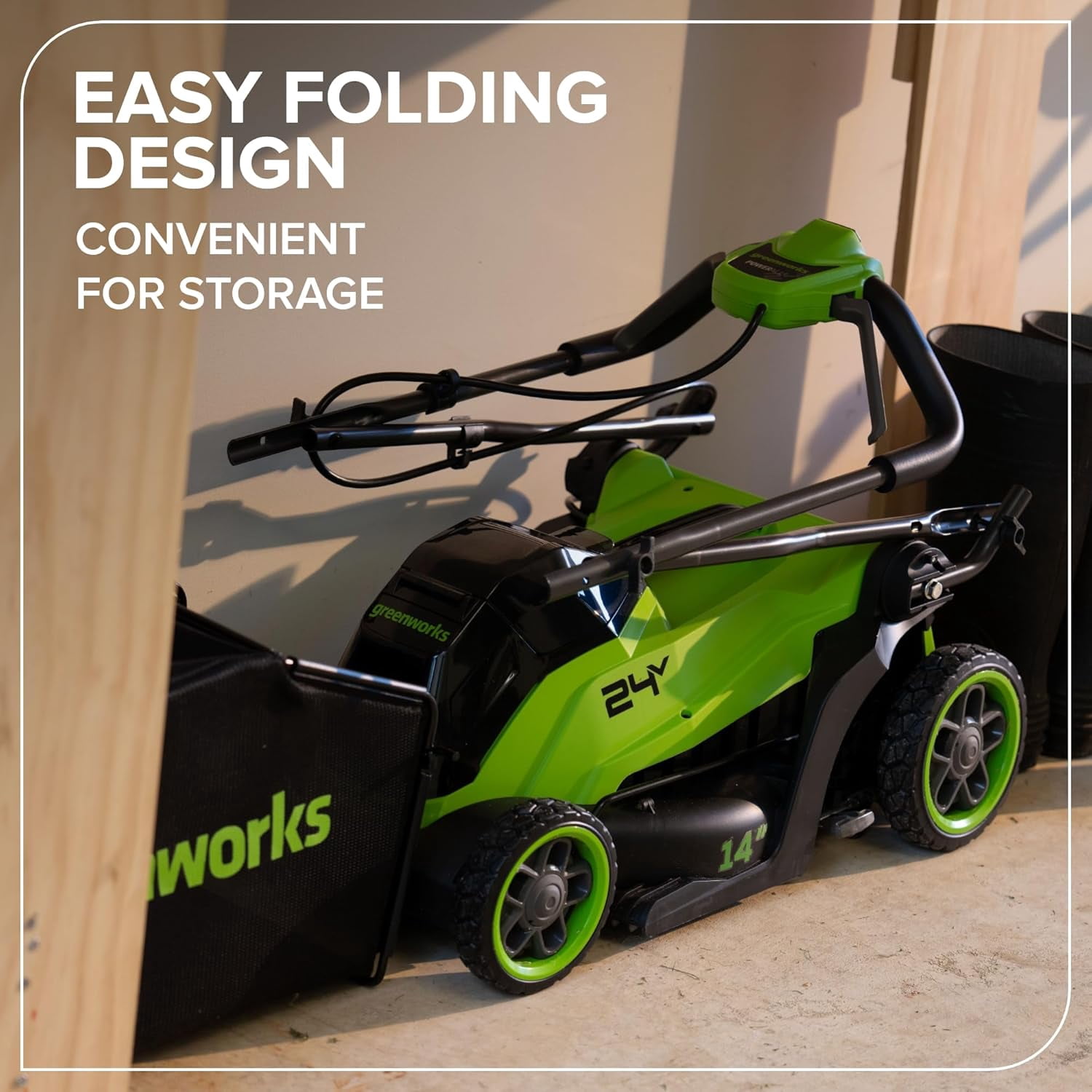 Greenworks 24V 14 in Brushless Cordless Lawn Mower Kit with 5.0Ah USB-C Battery and 65W Charger (Green, 14 in) tiphk