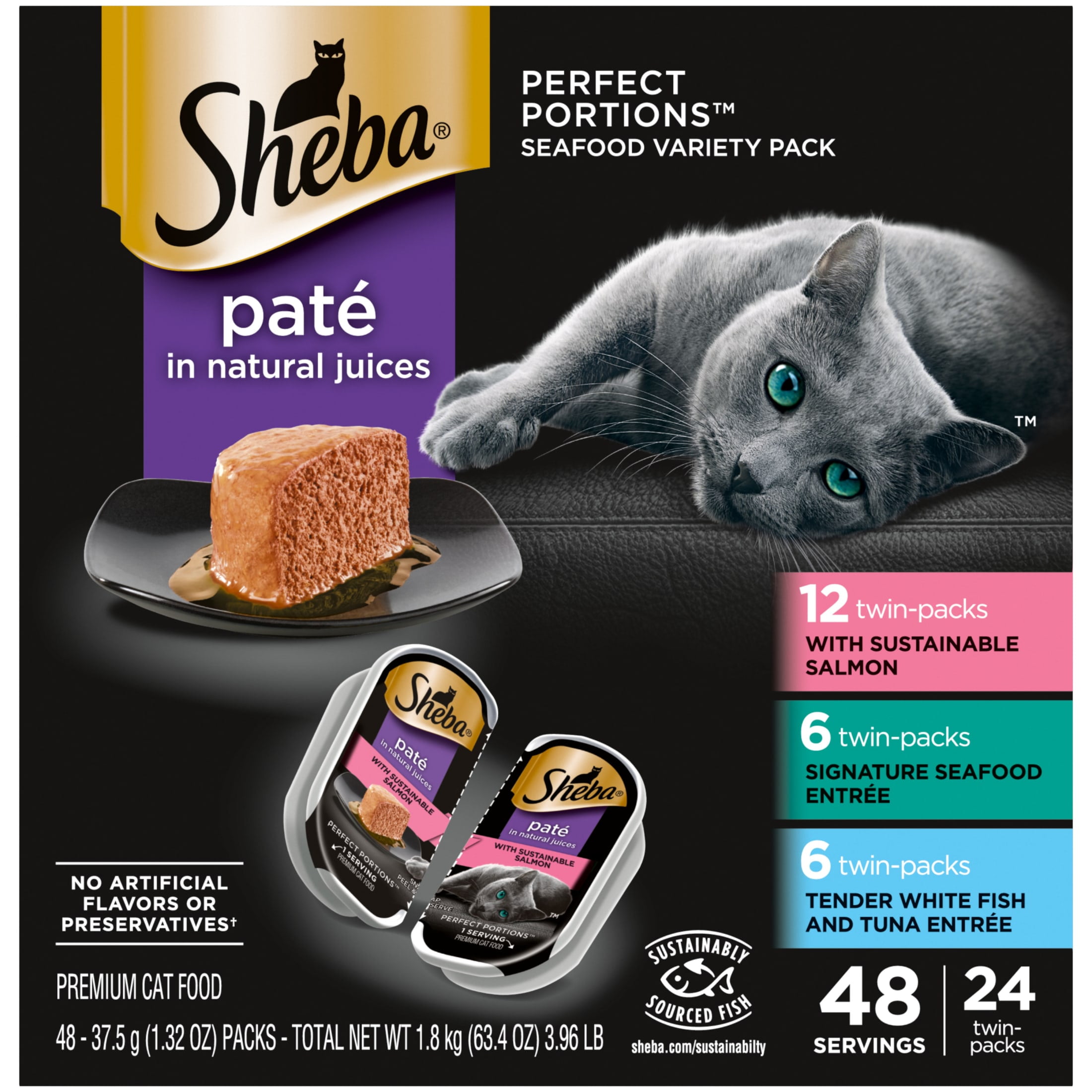 SHEBA Perfect Portions Variety Pack Pate Wet Cat Food (2.6 oz Twin-Pack Trays) 94v4i