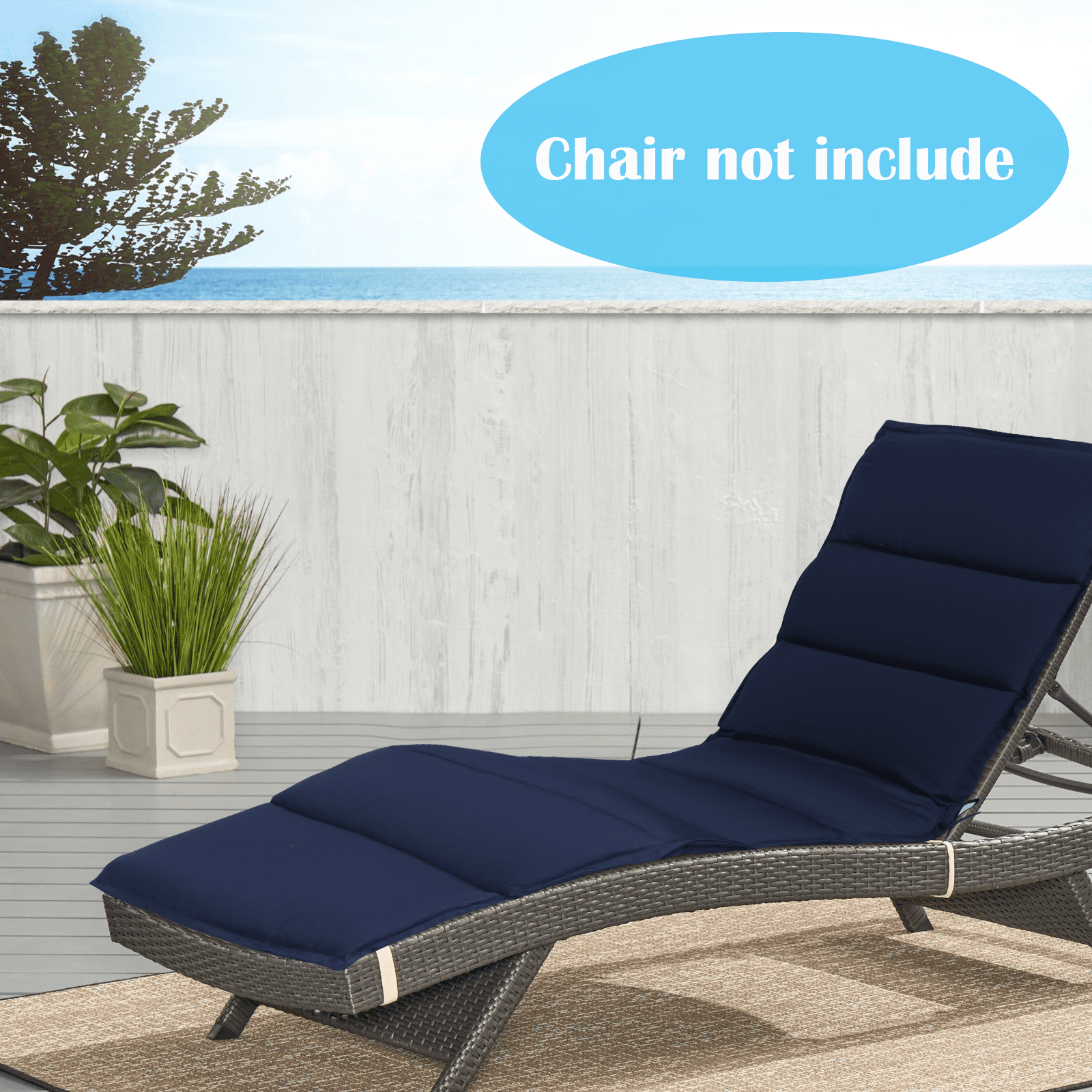 Maphissus Foldable Water-Resistant Chaise Lounge Cushion (Blue, 72 in x 21 in x 2 in, Set of 2) nlu7p