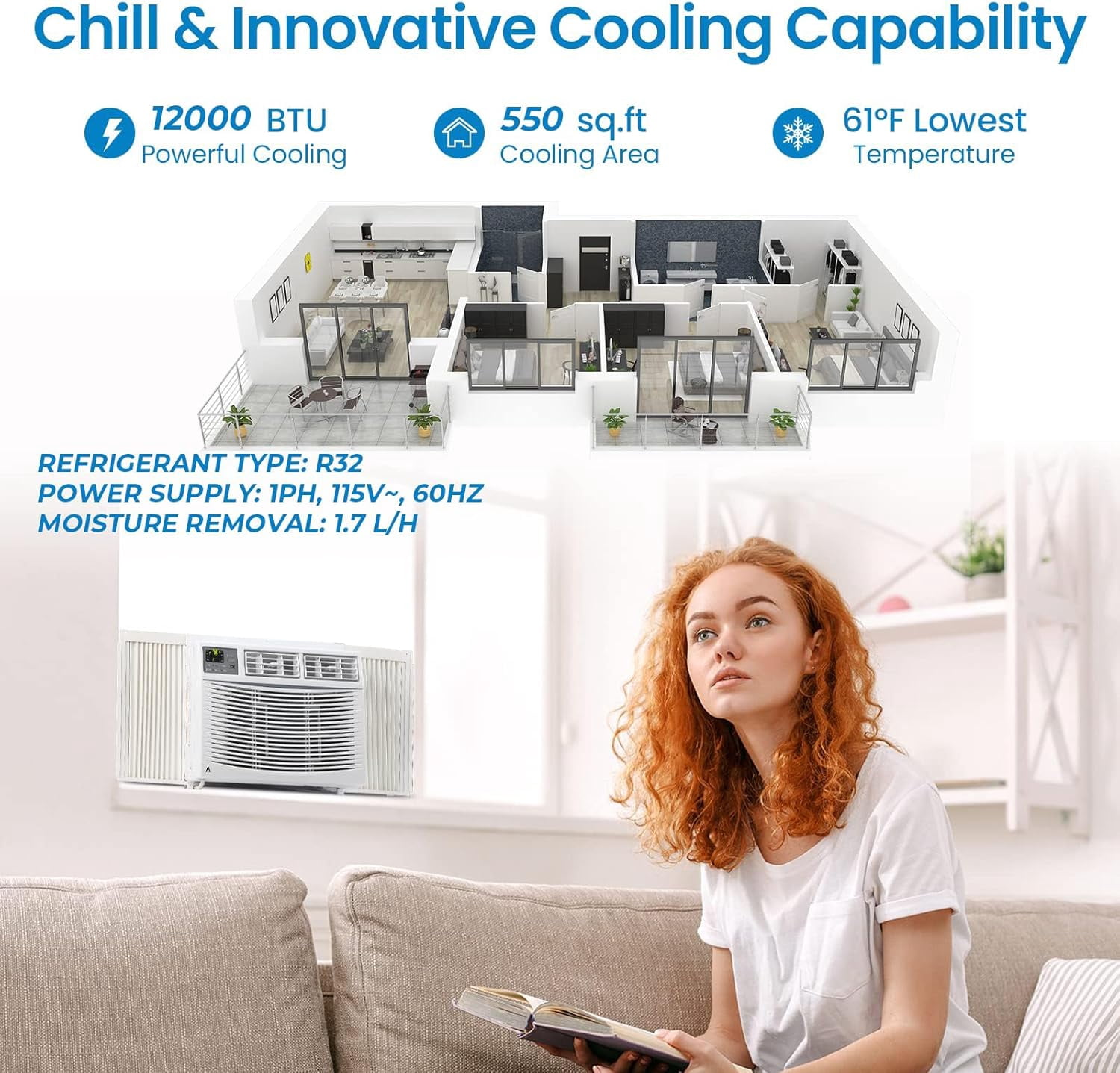 PIONEERWORKS 12000 BTU Window Air Conditioner, Smart WiFi AC Unit for Rooms Up to 550 Sq. Ft. (White, 12000 BTU) y2uki