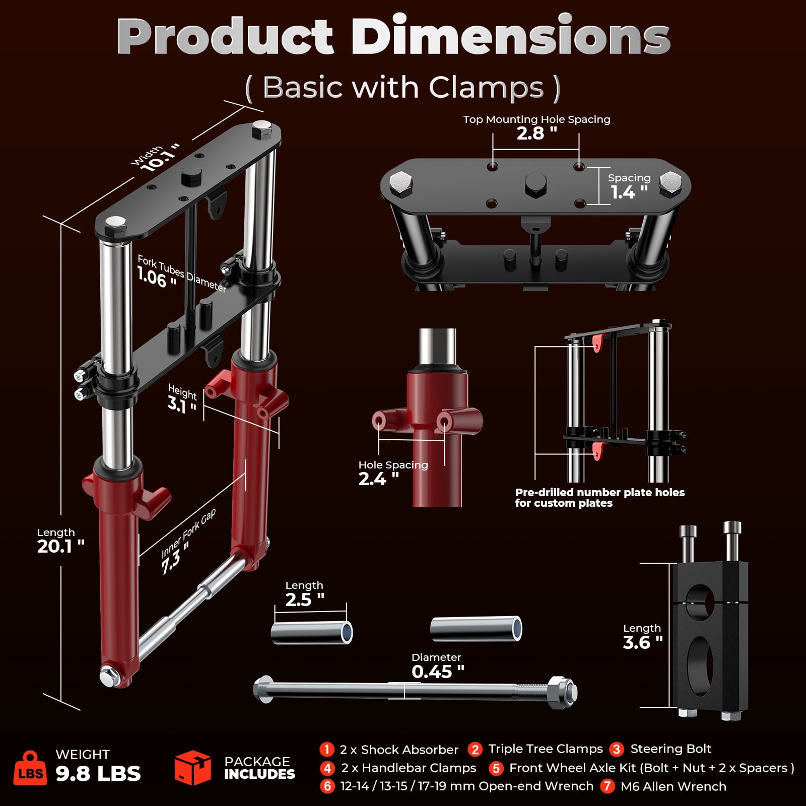 F Dirt Mini Bike Front Suspension Fork Kit (Dual Shock, Red, With Clamp) 0p71o