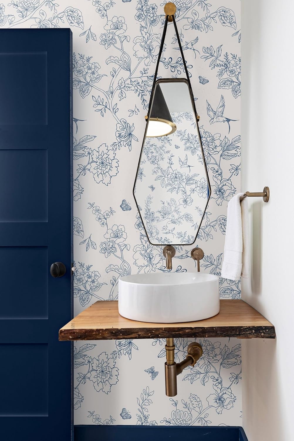 Usachibb Vintage Floral Peel and Stick Wallpaper, Removable Boho Contact Paper for Bedroom and Bathroom (Cream White and Blue, 17.7 in x 118.1 in) 7fljd