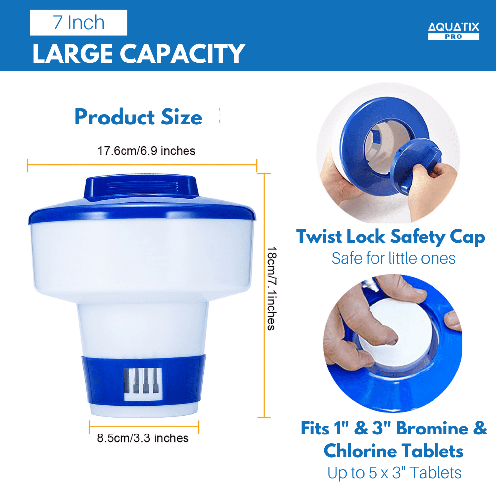 Aquatix Pro Pool Chlorine Floater Dispenser for 1 in to 3 in Tablets (Blue, Large) koduz