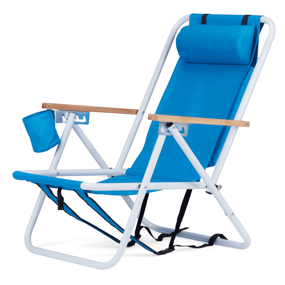 Tcbosik Folding Beach Chairs with 4-Position Adjustable Backrest and Cup Holder (Blue, Set of 2) mnnk6
