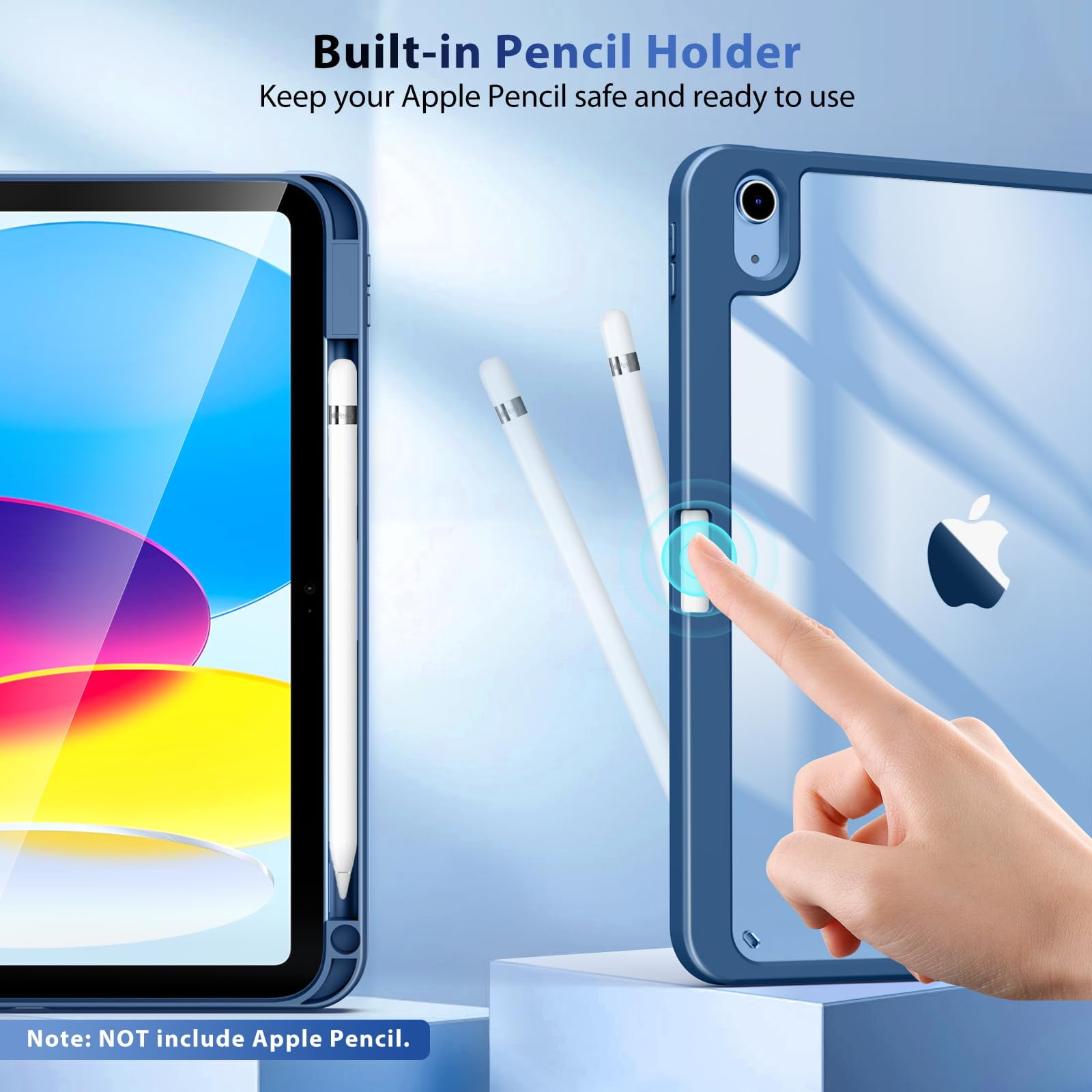 TiMOVO Protective Case for iPad 11th Gen 2025 and 10th Gen 2022, Slim Shockproof Cover with Pencil Holder and Clear Back (Abyss Blue, 11 in) 8j3kv