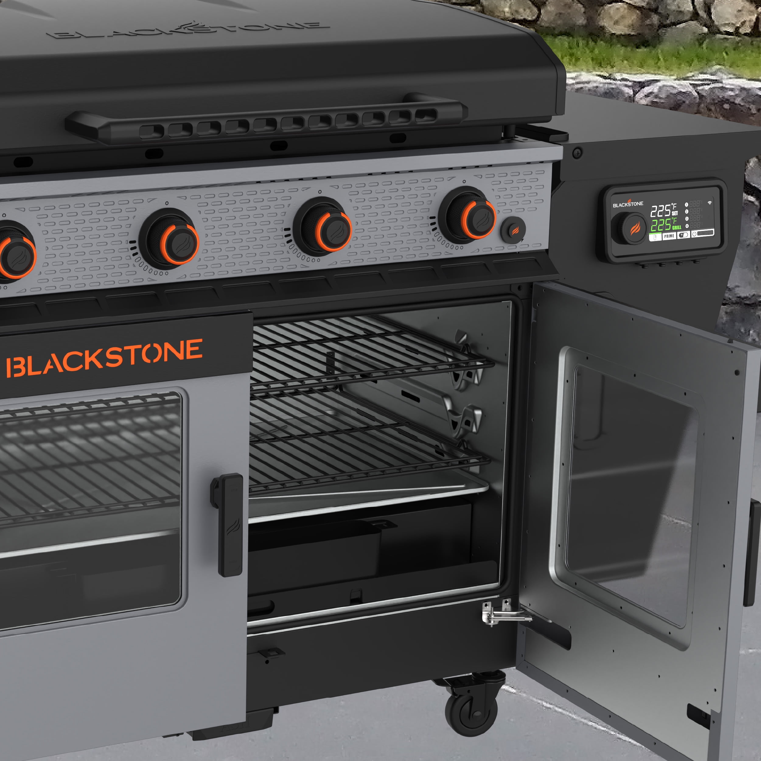 Blackstone Bronco Outdoor Combo Griddle, 36 in 4-Burner Flat Top Grill with Vertical Pellet Smoker (Grey) xh2mx