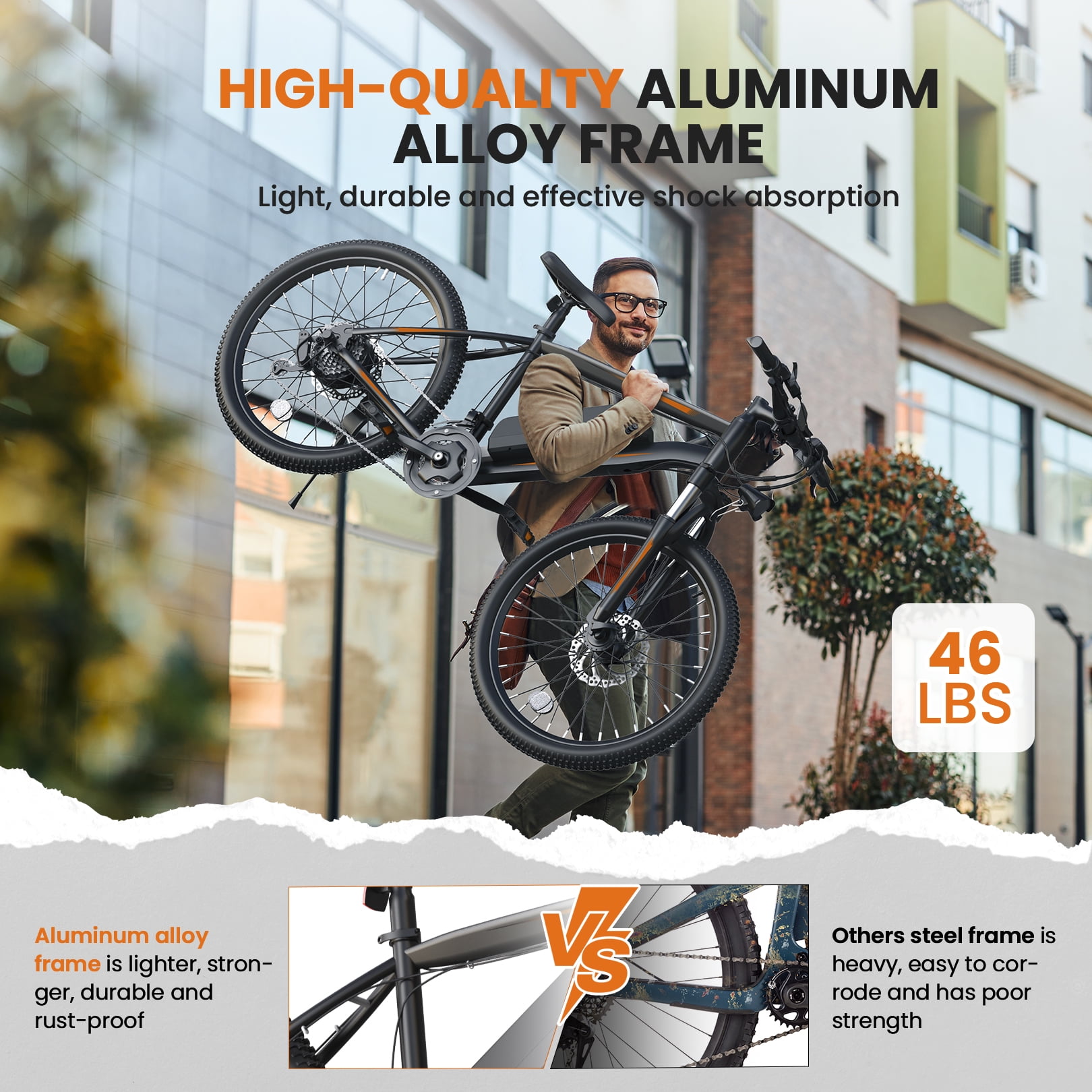 TotGuard Electric Mountain Bike for Adults, 350W Ebike with 36V 10.4Ah Removable Battery, 21-Speed Shimano Gears, Suspension Fork (Orange, 26 in) zsnwl