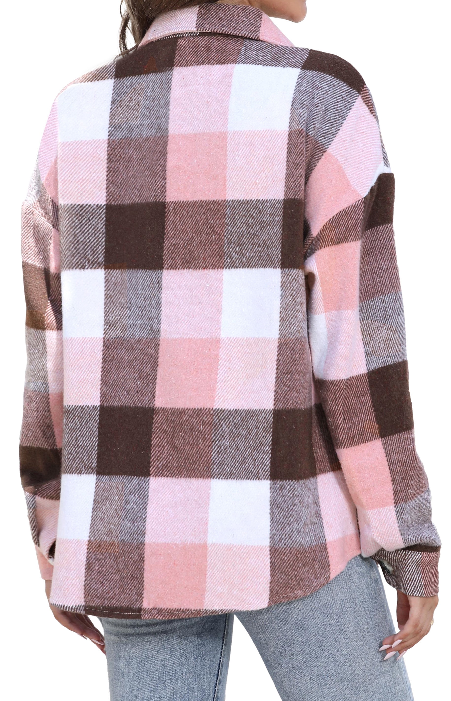 Fantaslook Womens Plaid Flannel Shacket Jacket Long Sleeve Button Down Boyfriend Shirt (Pink, M) 9tcuz