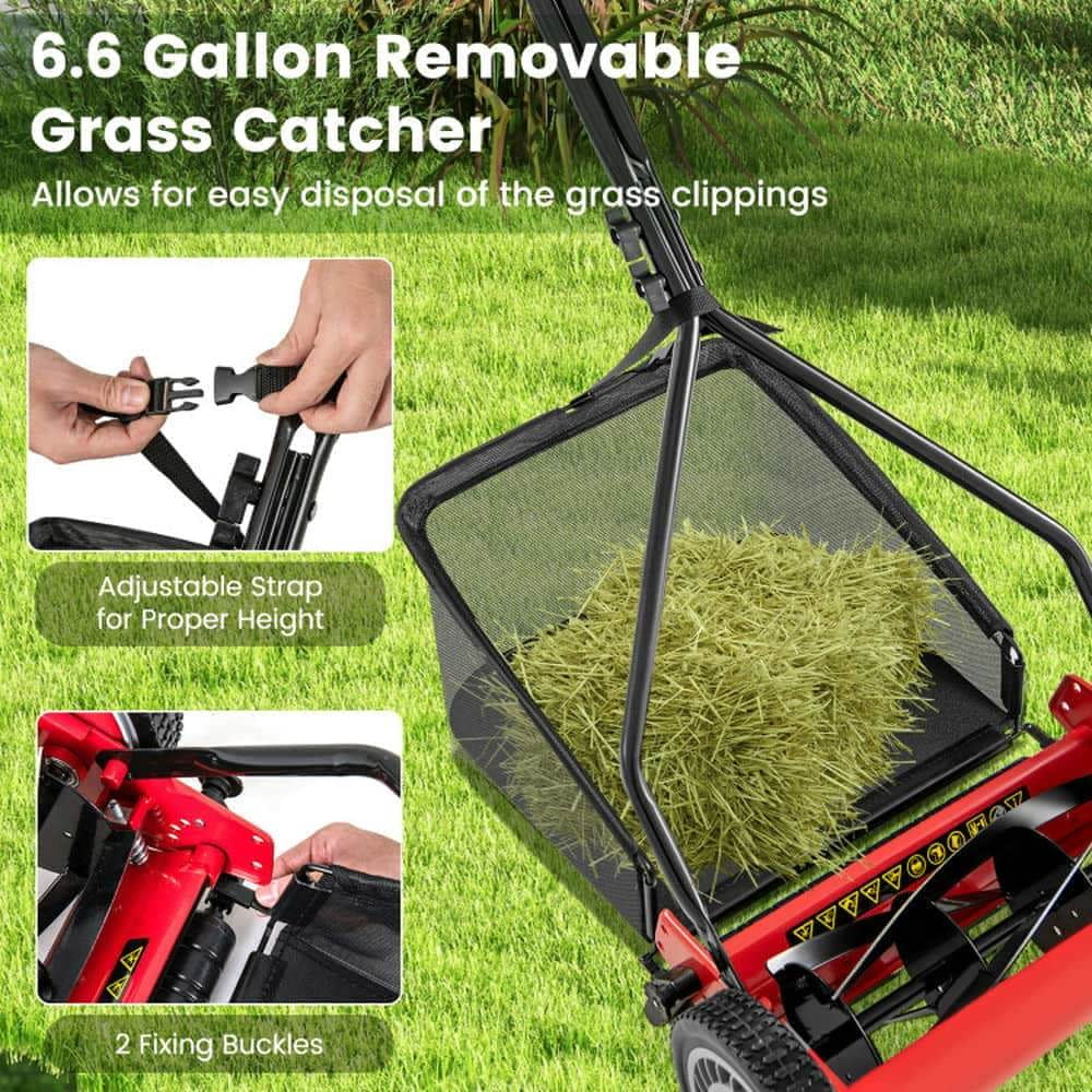 Yardi Yarda 14 Inch Push Lawn Mower with 5 Steel Blades and Grass Catcher Bag (Red, 14 in) ccr71