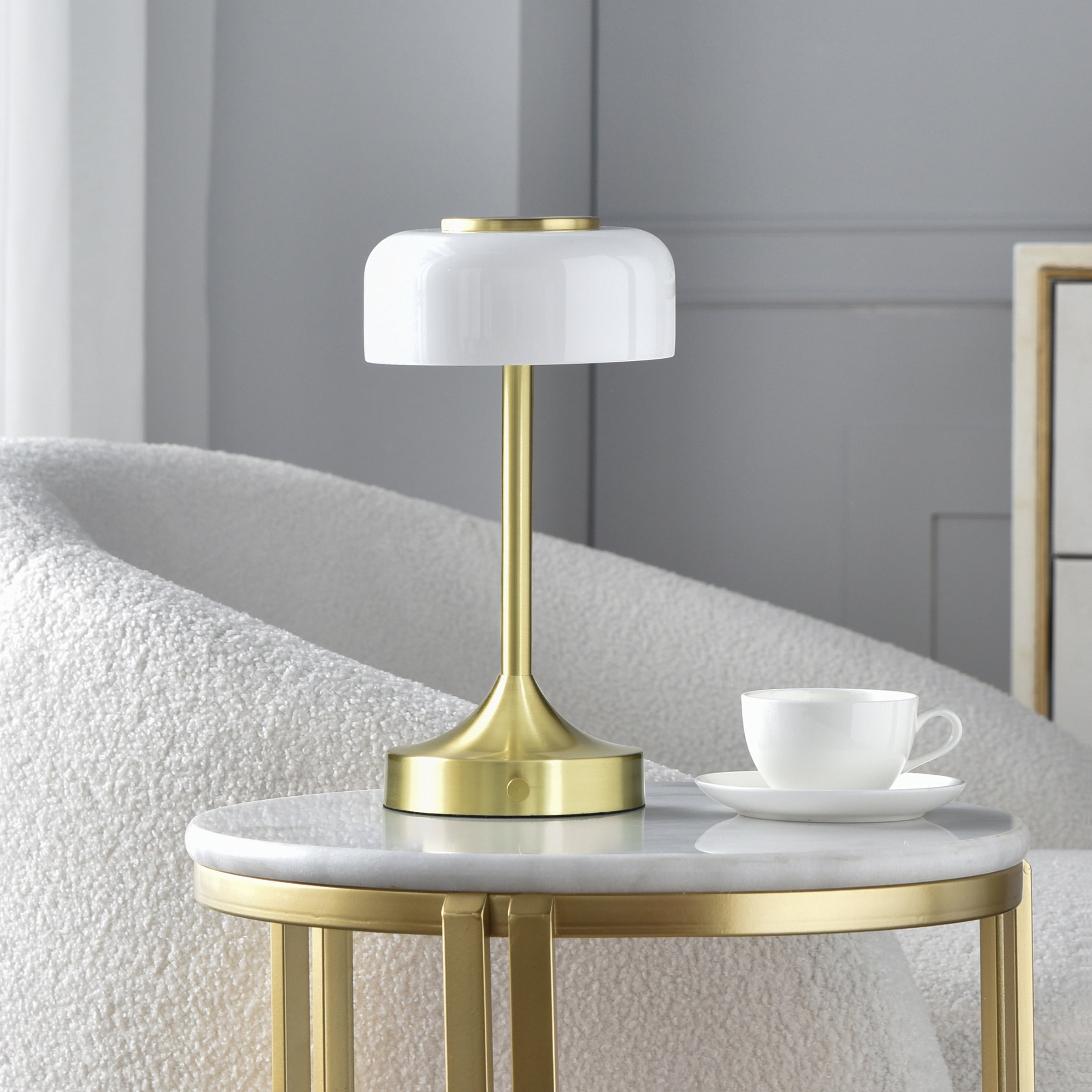 Better Homes & Gardens Portable Milk Glass Table Lamp, Rechargeable Cordless Accent Light (White, 8 in) 89xs7