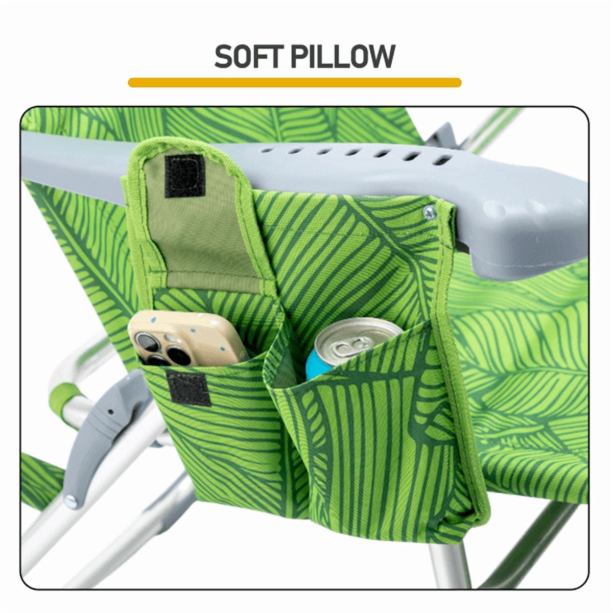 Alvantor 7-Position Folding Beach Chair with Headrest and Cup Holder (Green, 17 in High Seat) bivmg