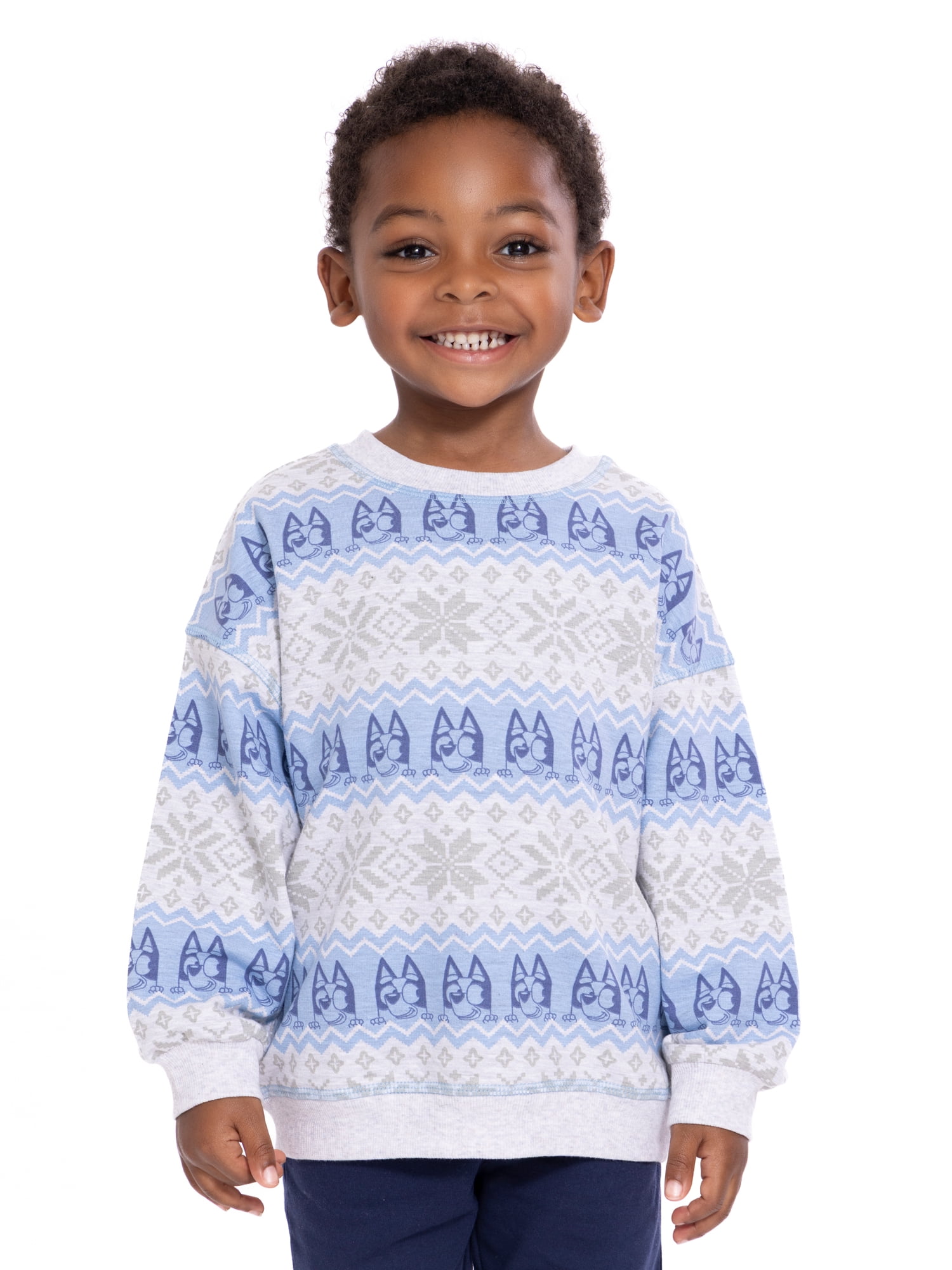 Bluey Toddler Holiday Graphic Long Sleeve Crewneck Sweatshirt (Grey, 5T) s5nty