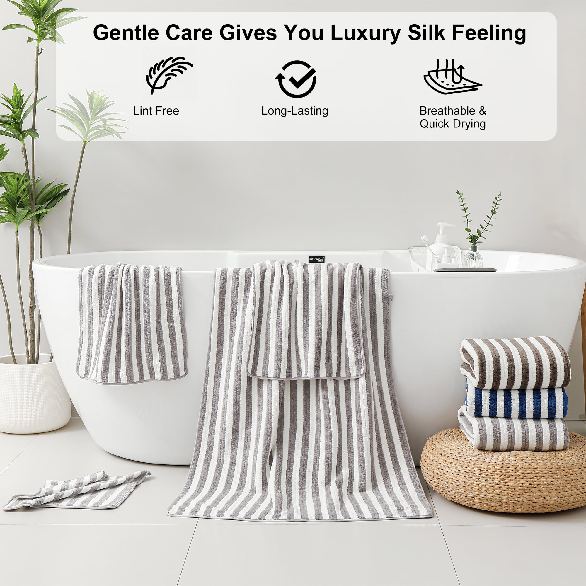 Jessy Home 6-Piece Plush Bath Towel Set, Highly Absorbent Hotel Quality Bathroom Linens (Light Gray, 6-Piece Set) b2k43