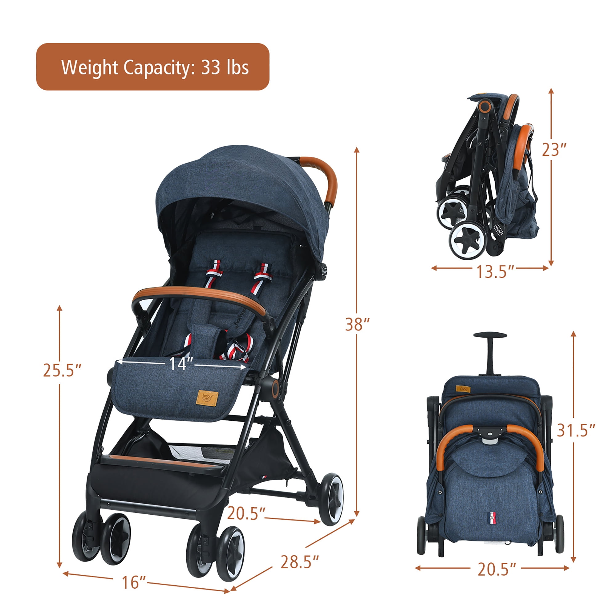 Costway Lightweight Baby Stroller with Adjustable Canopy and Storage Basket (Blue, 15 lb) epv4n