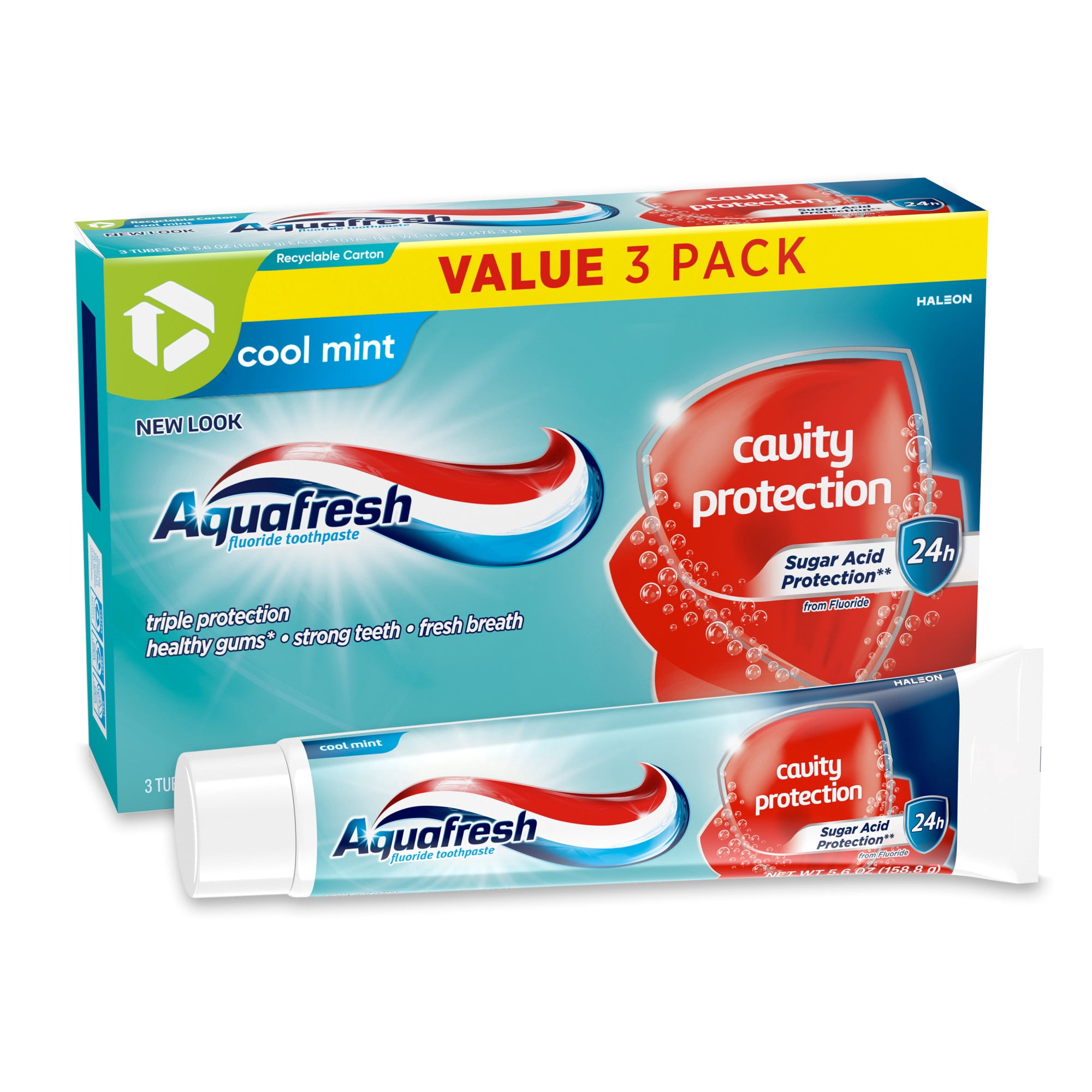 Aquafresh Cavity Protection Fluoride Toothpaste, Cool Mint, Triple Protection Formula (3 Pack, 5.6 oz) 4pzug