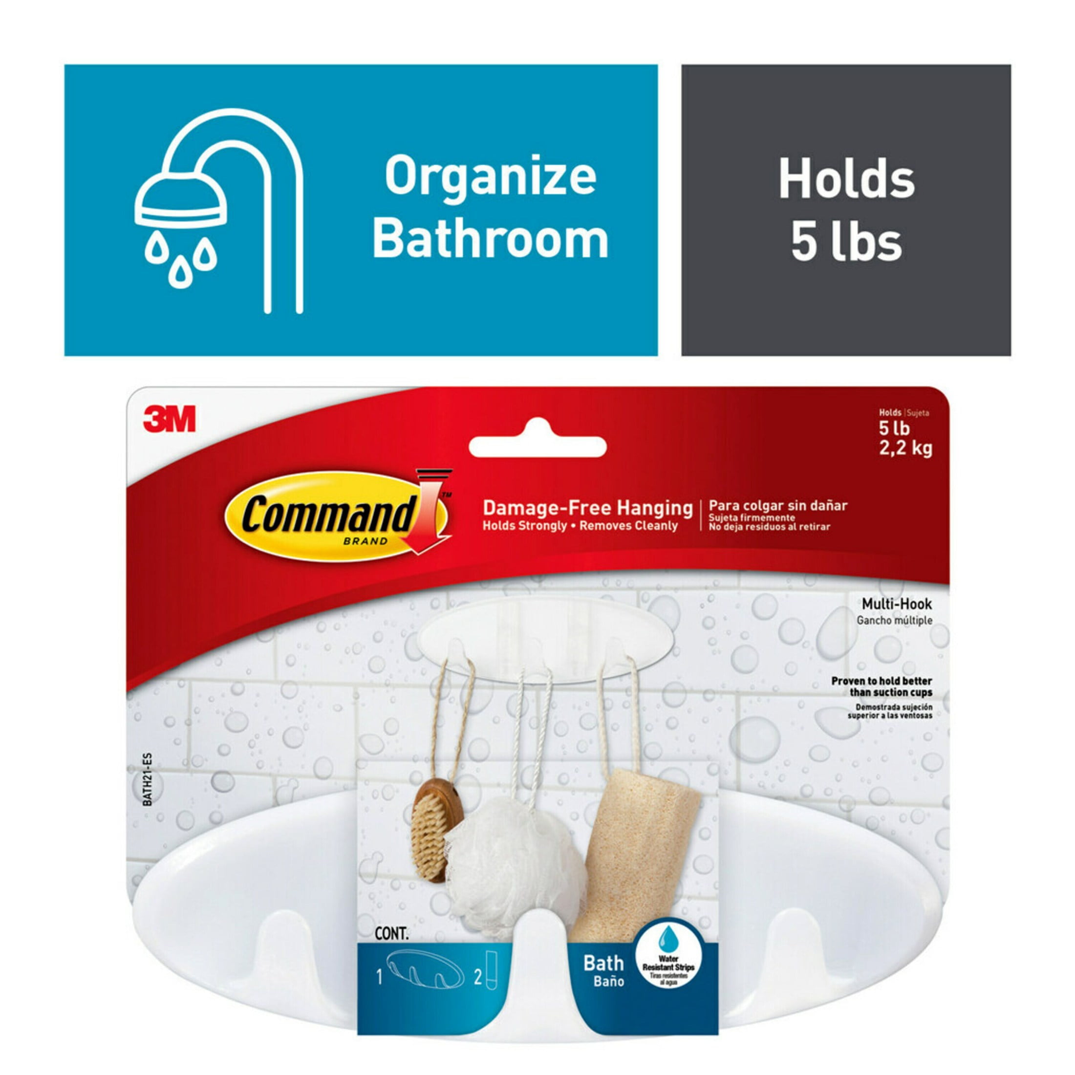 Command Bath Multi-Hook, Damage-Free Water Resistant Bathroom Organizer (White, 1 Hook) 88fsh
