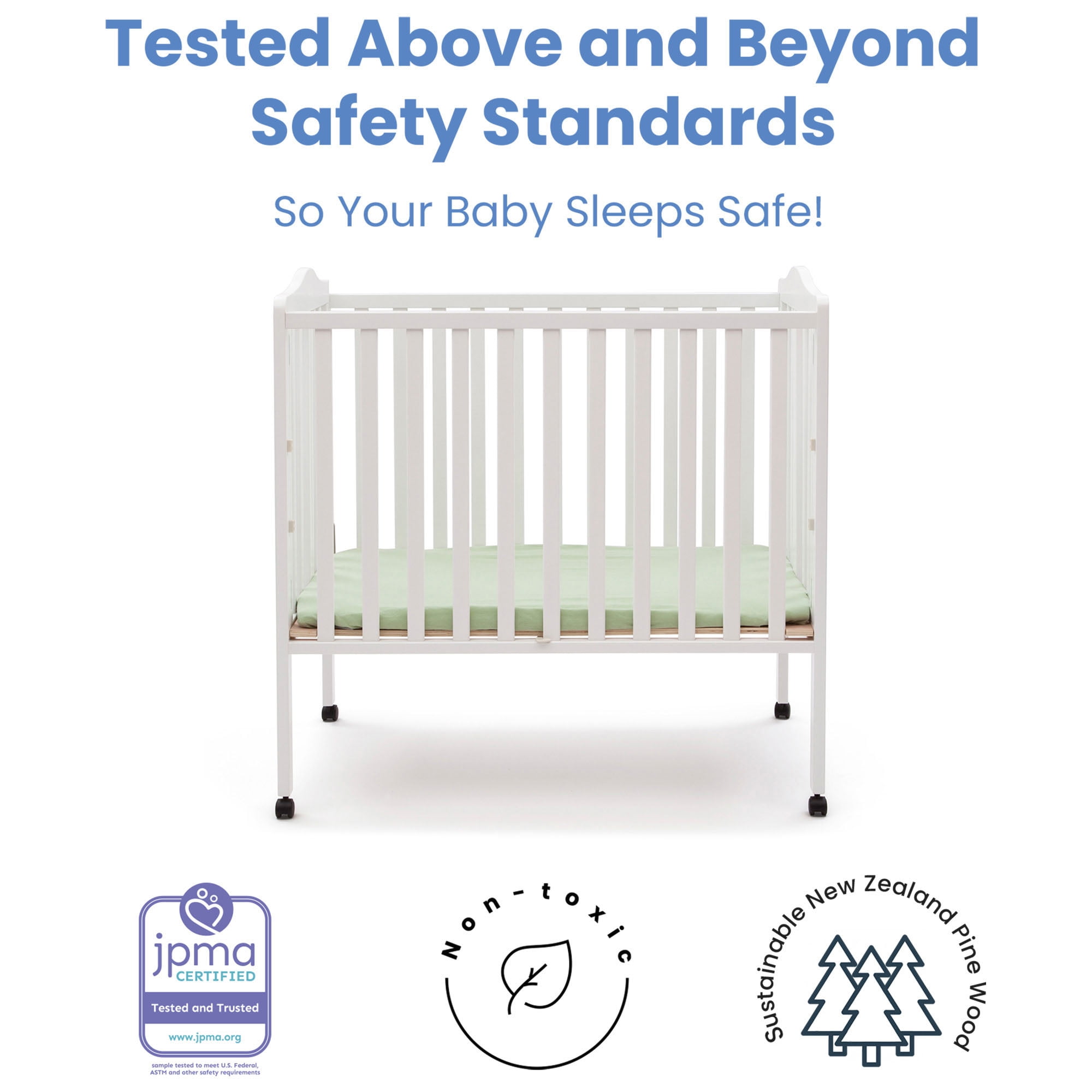 Delta Children Folding Portable Mini Crib with 1.5-inch Mattress (White, 38 in x 25 in) fq5uy