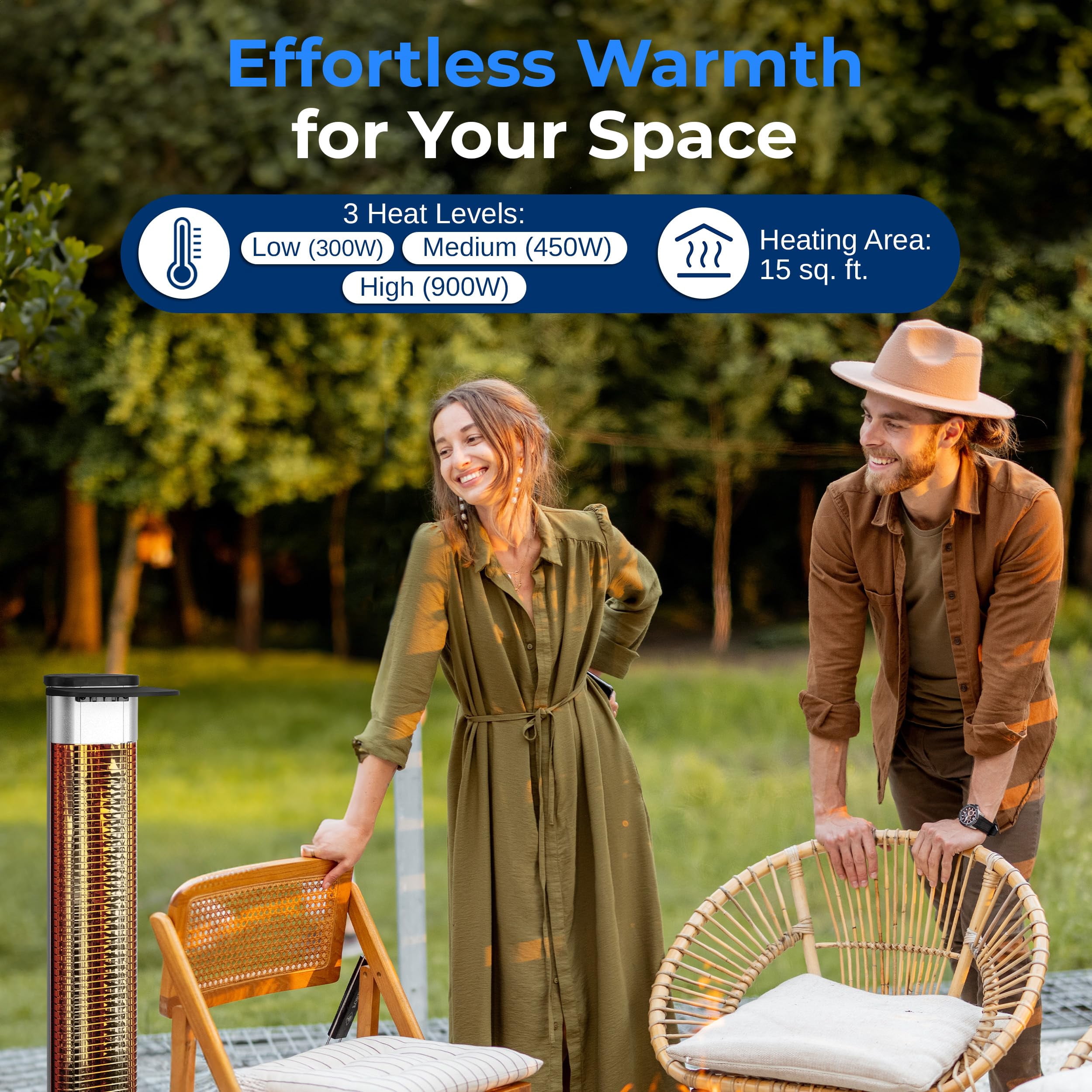 SereneLife Electric Infrared Patio Heater, Waterproof Outdoor Standing Porch Heater with Remote Control (Silver, 37.4 in) 4wyk8