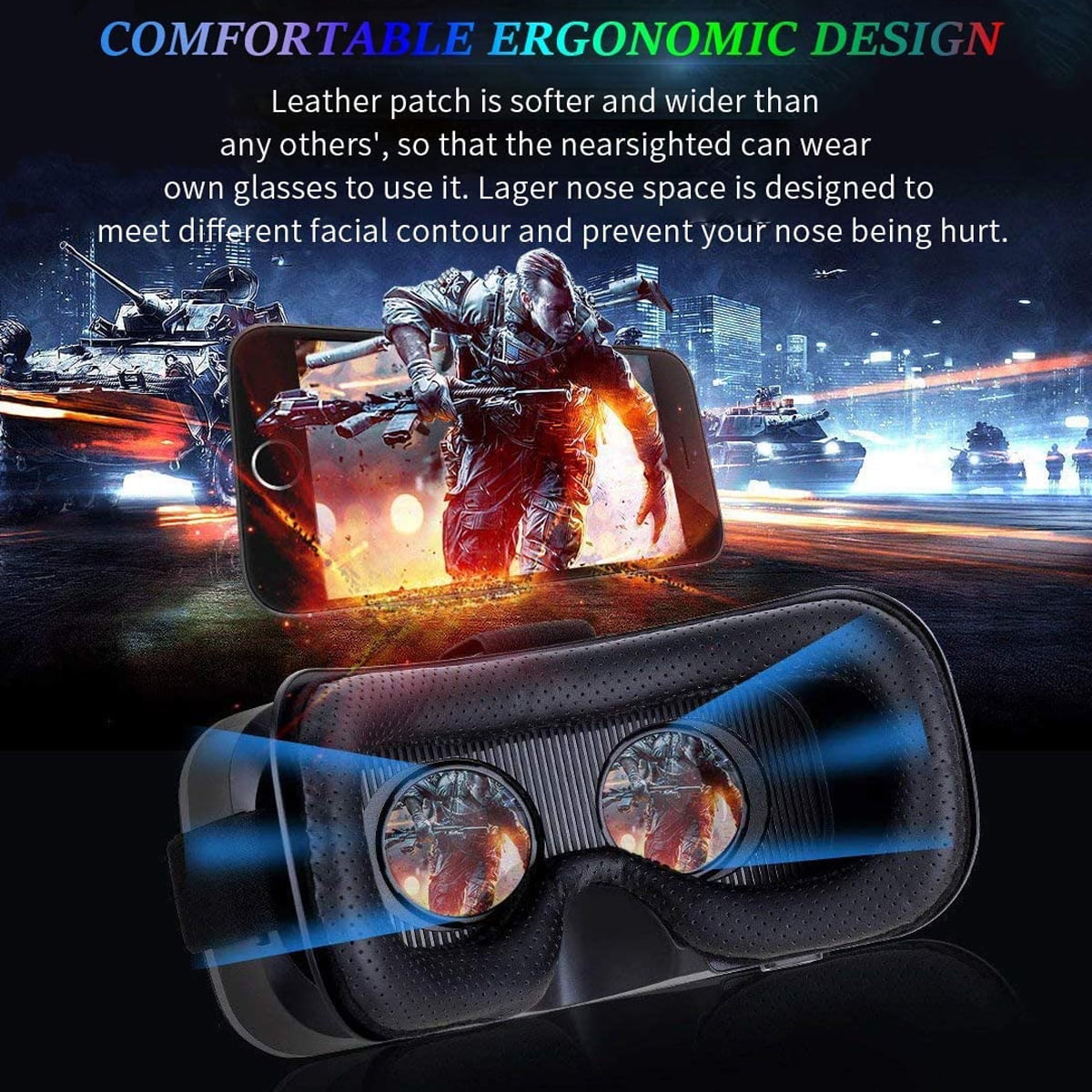 SIMIYA VR Headset with Remote Controller, 3D Virtual Reality Glasses for Gaming and Movies, Adjustable Focus Eye Care System (Black, 4.7-6.5 in) fsz5h