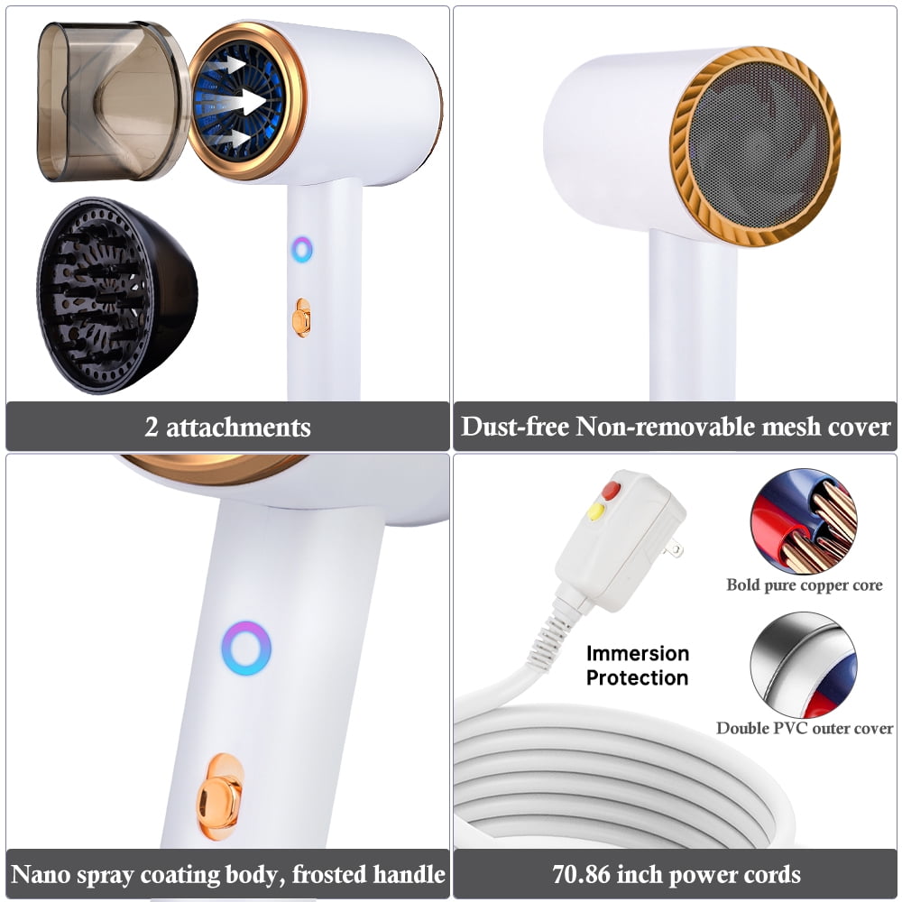 YUANYE Ionic Hair Dryer, Professional High-Speed Blow Dryer with Negative Ion Technology (White, 0.9 lb) v5y7q