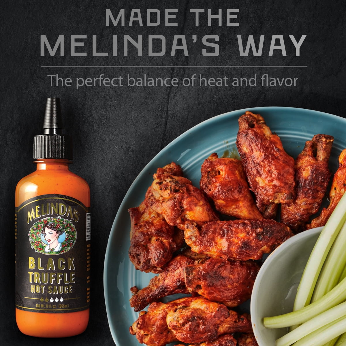 Melinda's Black Truffle Hot Sauce, Gourmet Condiment for Wings and Pasta (Black, 12 oz) y6zbk
