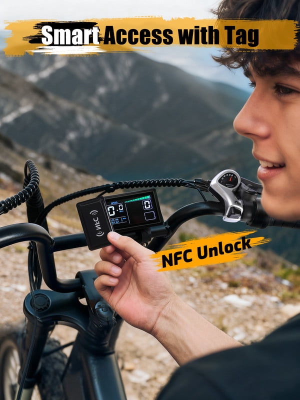 Elecby V200 Electric Bike for Adults, All-Terrain Fat Tire E-Bike with NFC Unlock, 7-Speed Dual Suspension (Black, 20 in x 4.0 in) u4bmi