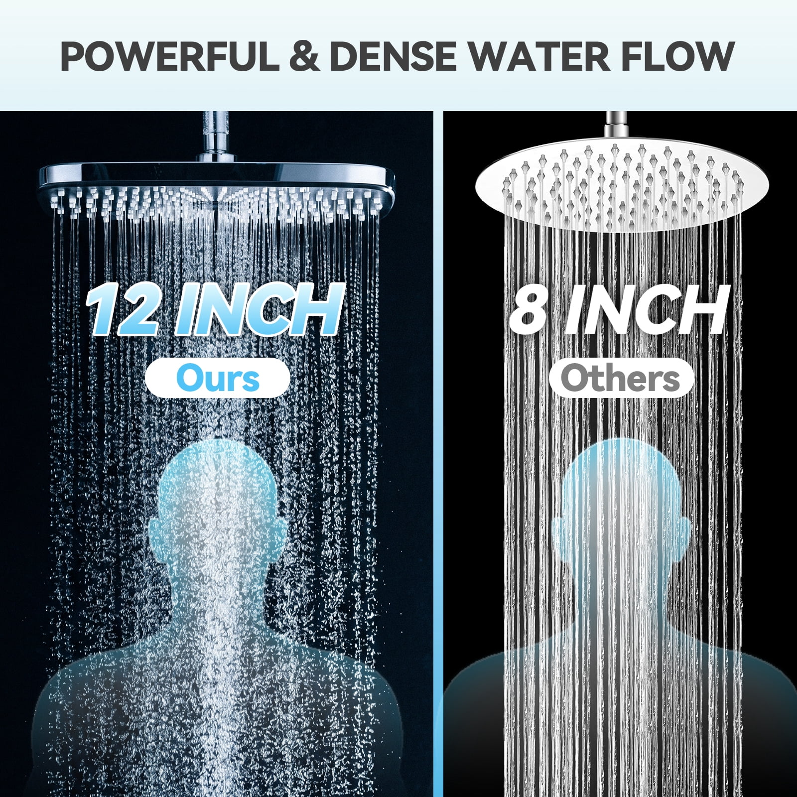 INAVAMZ 12 Inch High Pressure Rain Shower Head and 9-Spray Handheld Combo with Magnetic Docking (Matte Black, 60 in Hose) 0ys75