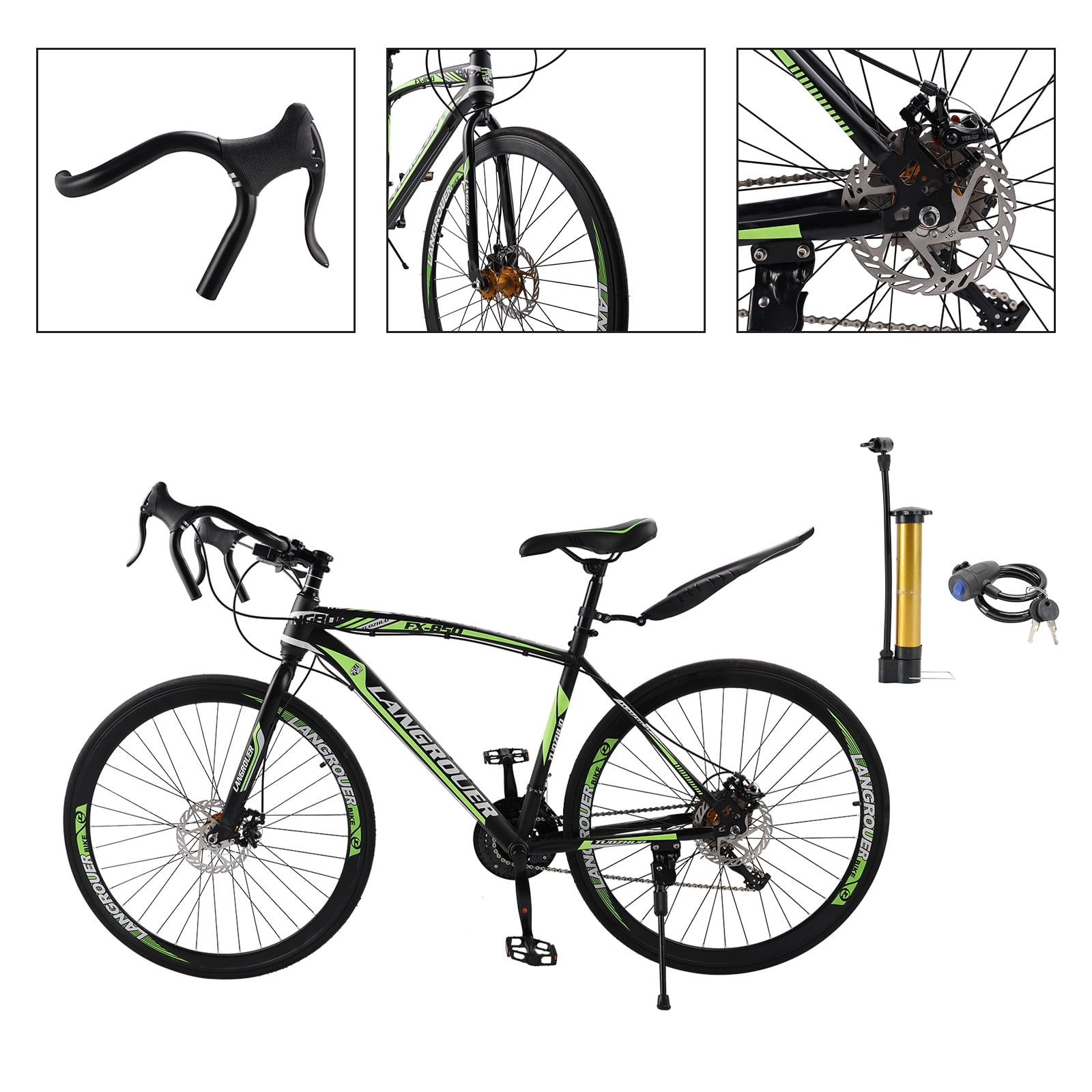 Mad Hornets 27-Speed Road Racing Bicycle, Lightweight Performance Bike (Black and Green, 26 in) h1aoh