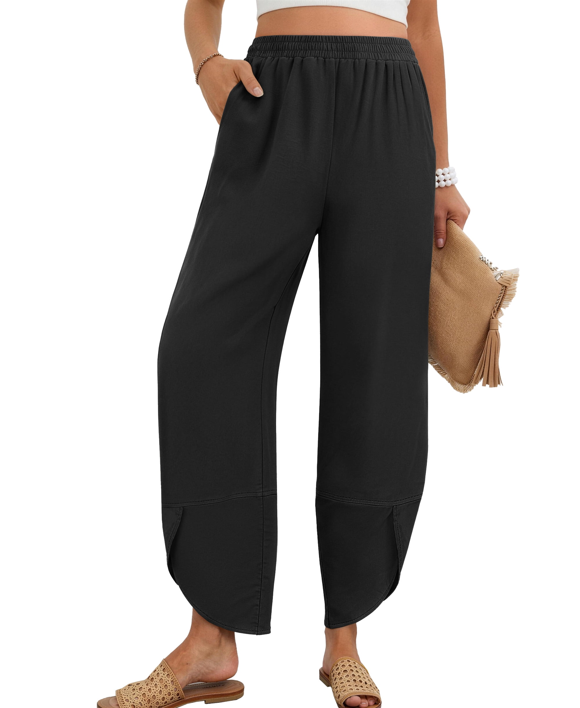 Fantaslook Women's Wide Leg Capri Pants High Waisted Harem Sweatpants with Pockets (Black, S-2XL) r2xe7