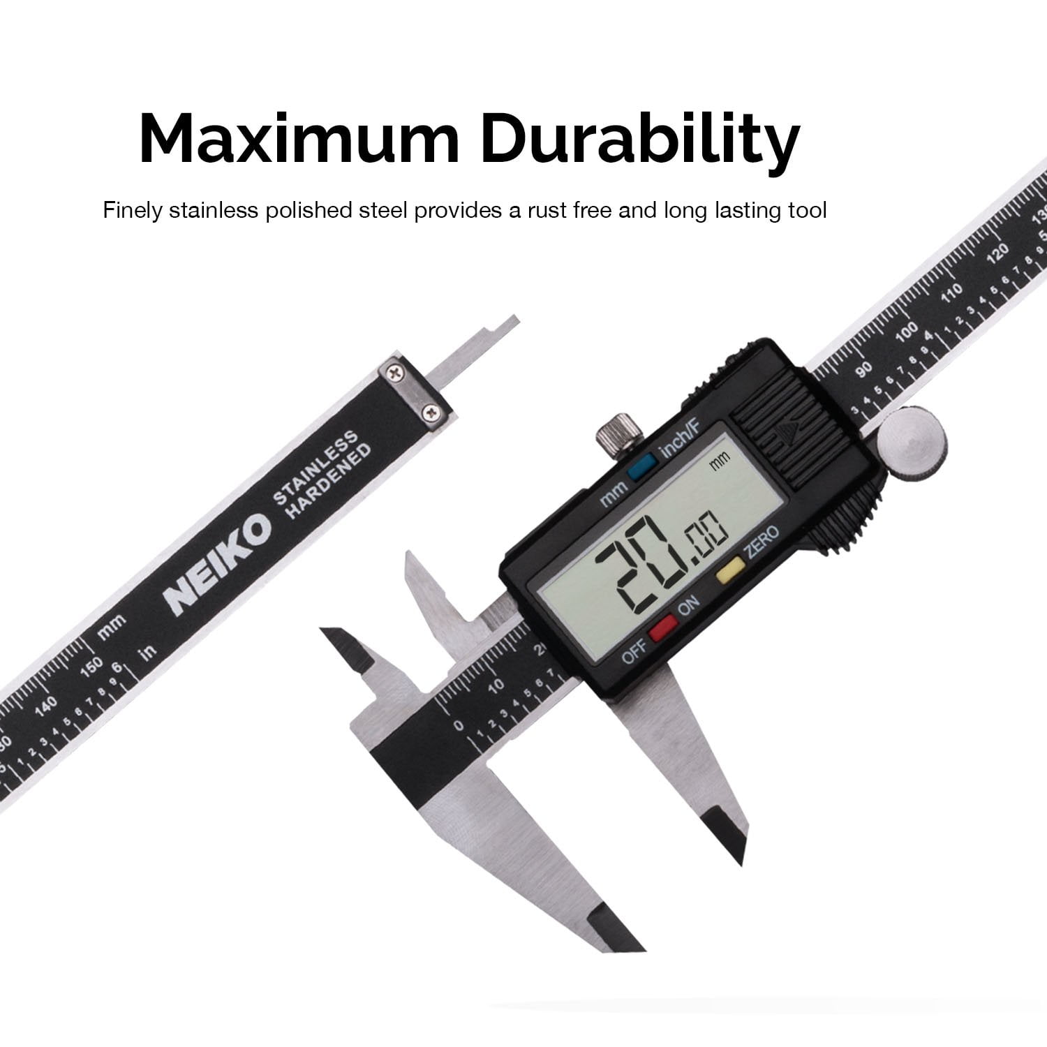 Neiko 01409A Electronic Digital Caliper, Stainless Steel Precision Measuring Tool with Extra Large LCD Display (Black, 12 in) mhuyd