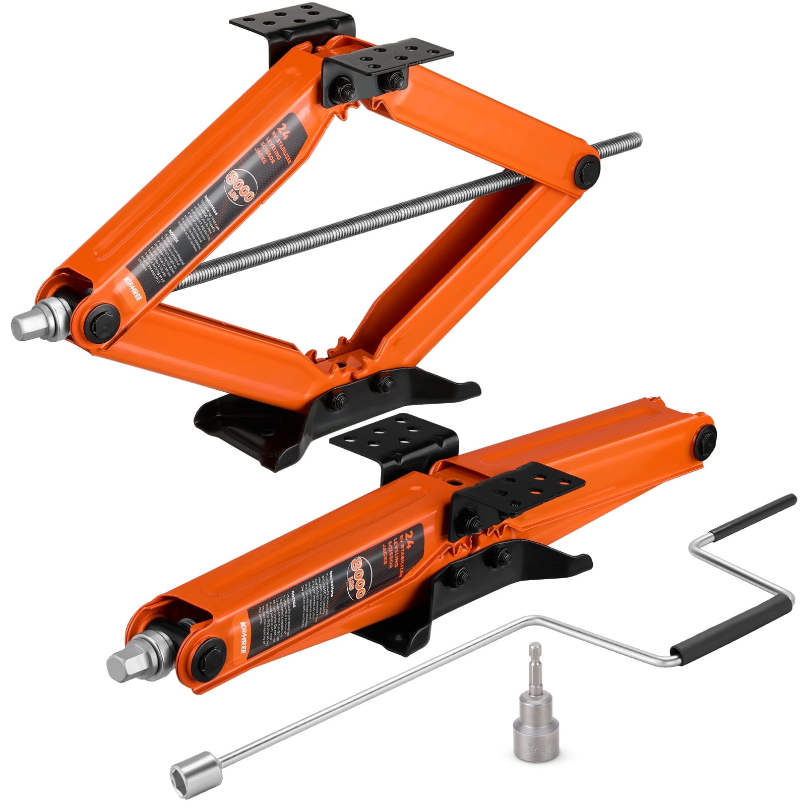 Kohree RV Scissor Jacks Heavy Duty Stabilizer Leveling Kit (Orange, 2-Pack, 8000 lb, 4-24 in Adjustable Height) lp7hc