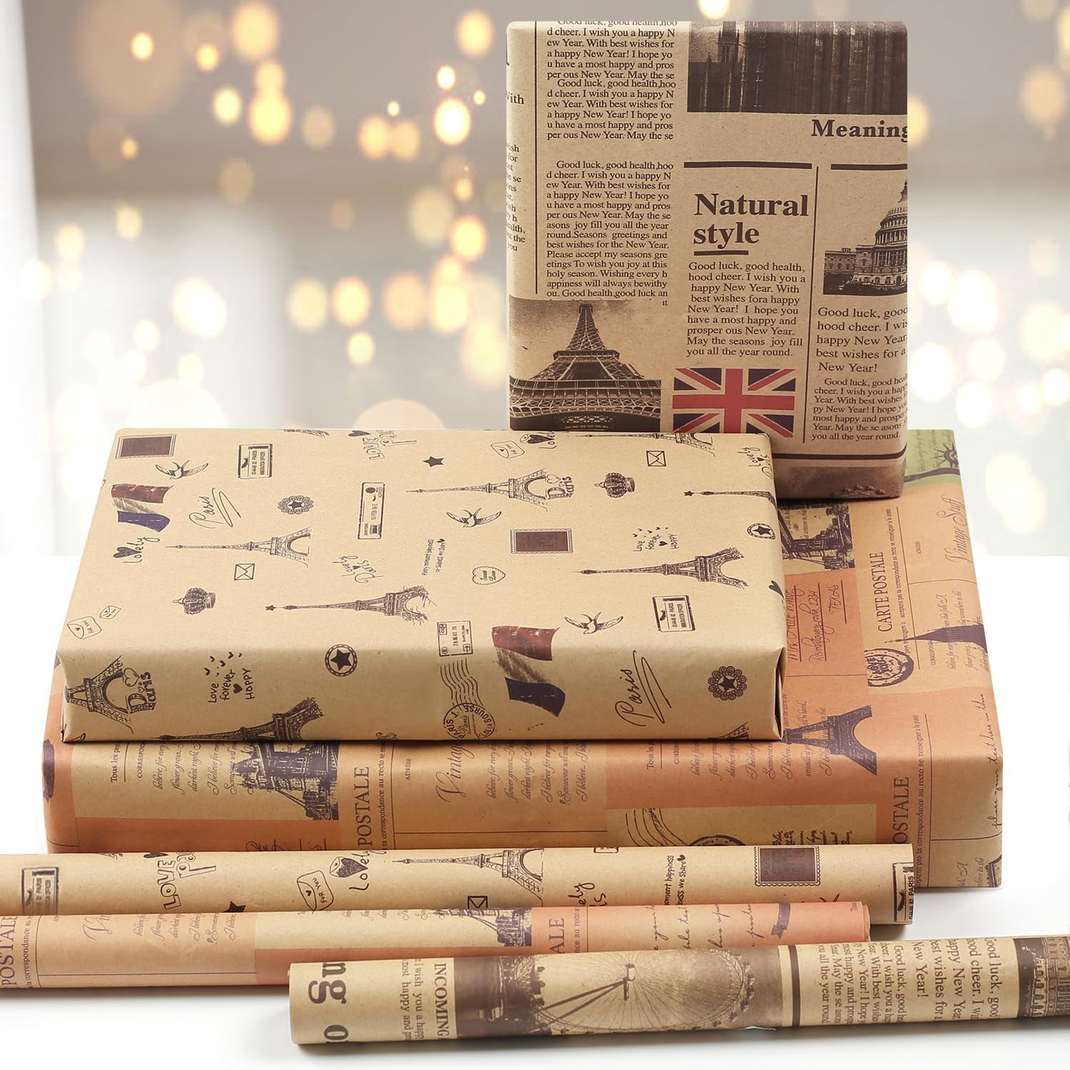 Benefree Vintage Europe Theme Gift Wrapping Paper Set (Multicolor, 6 Sheets 20x28 in) zf5d0