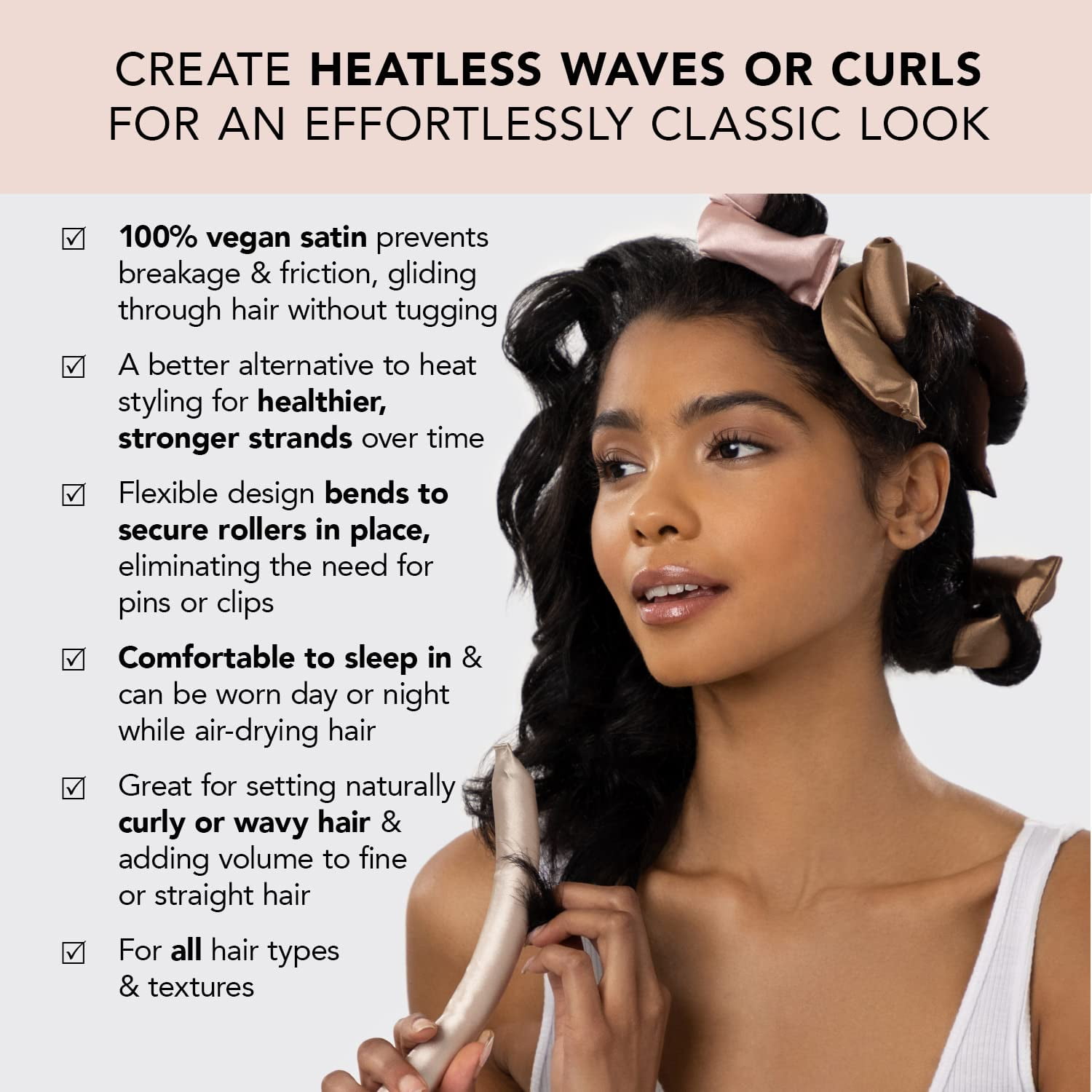 Kitsch Flexi Rods Heatless Hair Curler, Satin Covered Curling Rod (Rosewood, 6pcs) wtirl