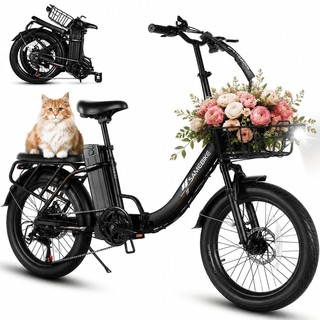 SAMEBIKE Electric Bike for Adults 20 in Fat Tire Folding Ebike with 1200W Motor and 48V 13Ah Battery (Black) xdw8n