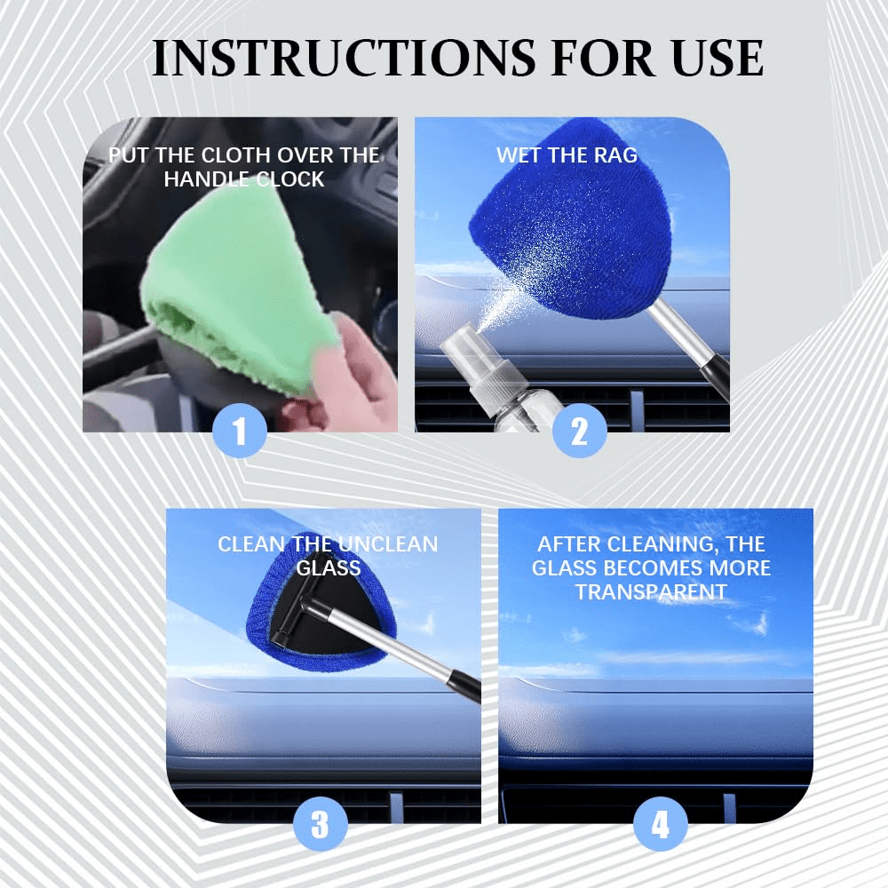 Swartisfad Windshield Cleaner Tool with Extendable Handle and 6 Microfiber Pads (Blue, 1 Kit) rp12i
