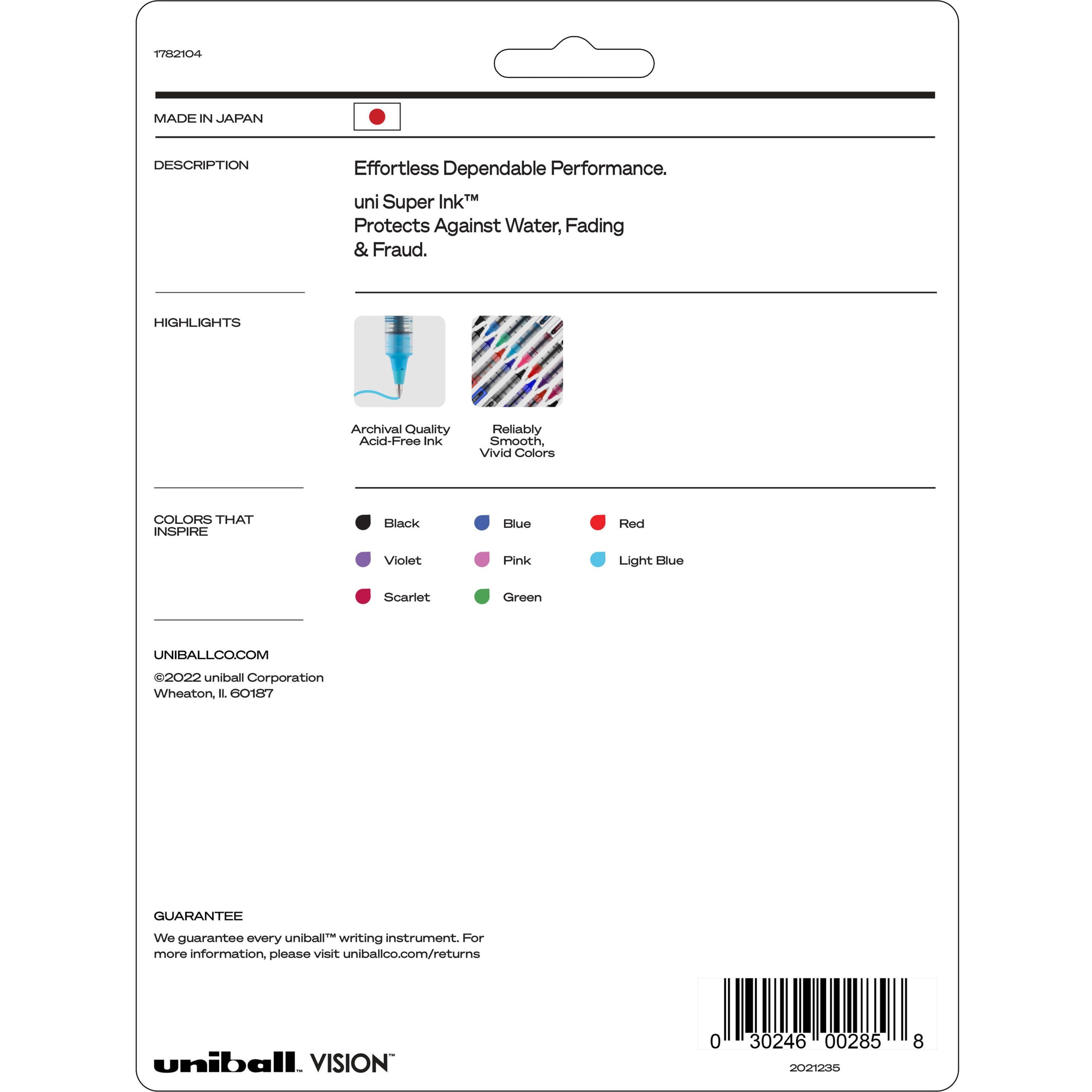 uniball Vision Rollerball Pen Fine Point Archival Quality Ink (Black, 8 Pack) 3ct9t