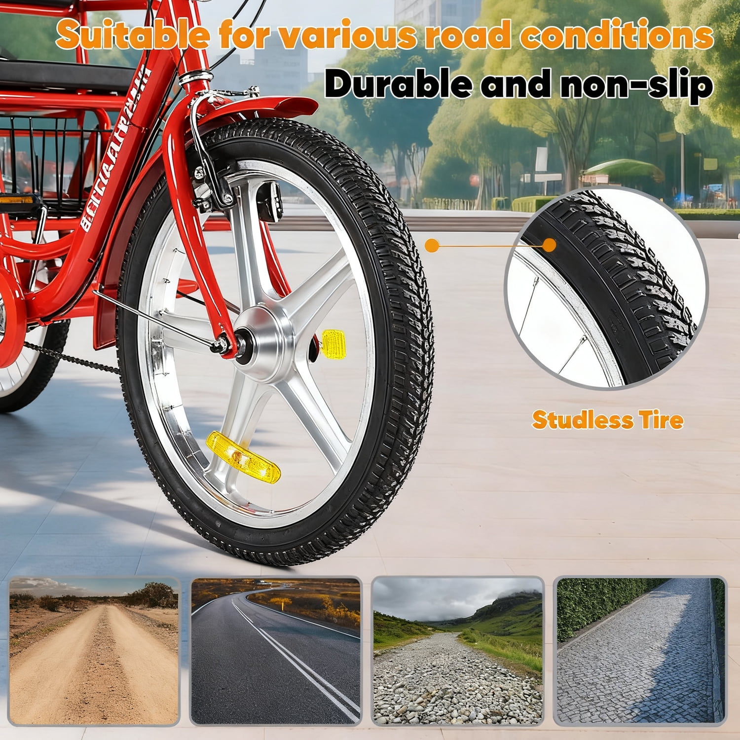 MENGFANMIN 7-Speed Adult Tricycle, 24-inch 3-Wheel Bike with Rear Basket (Red, 550 lb Capacity) q84ci