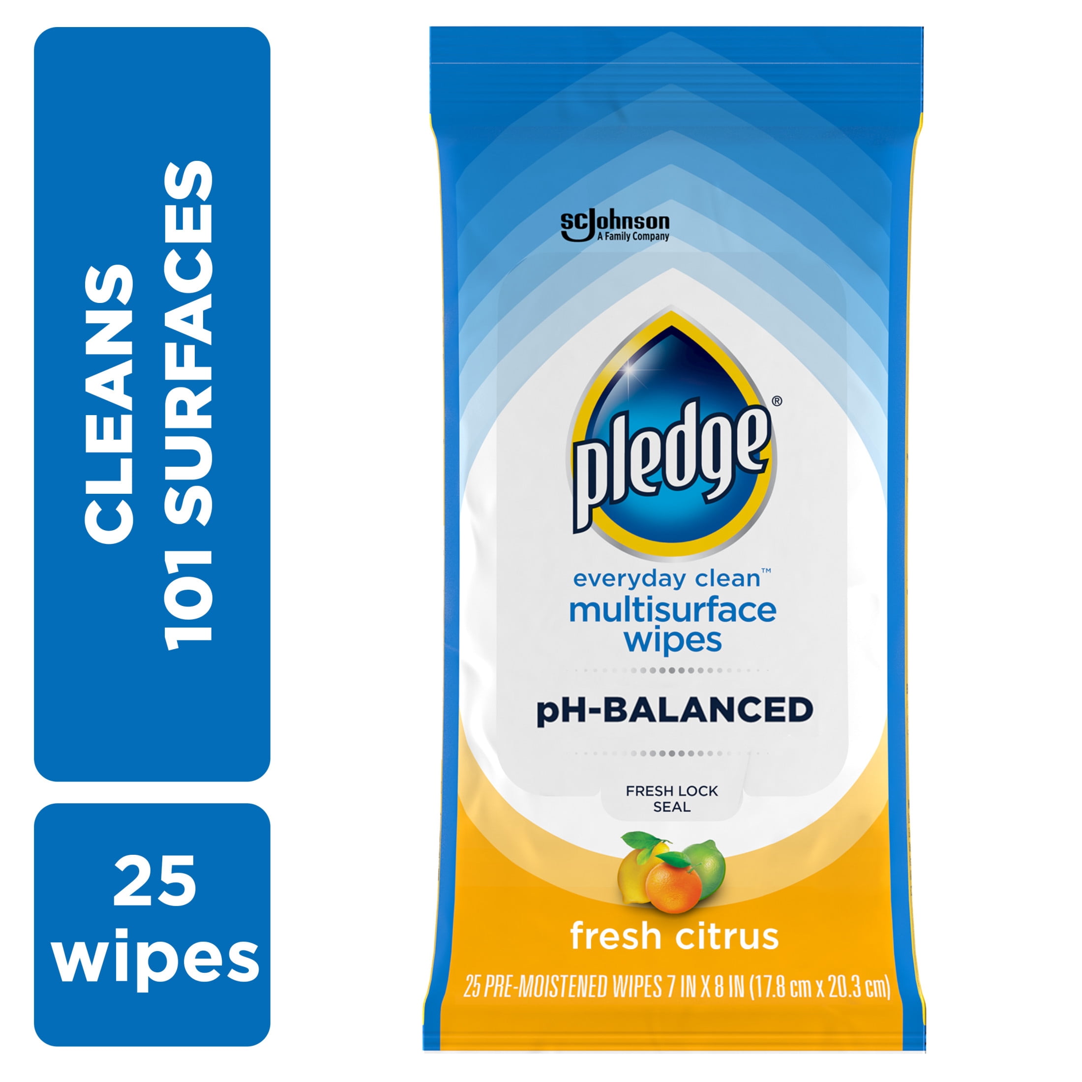 Pledge Multisurface Cleaning Wipes, pH Balanced, Fresh Citrus (25 Count) 40hdo