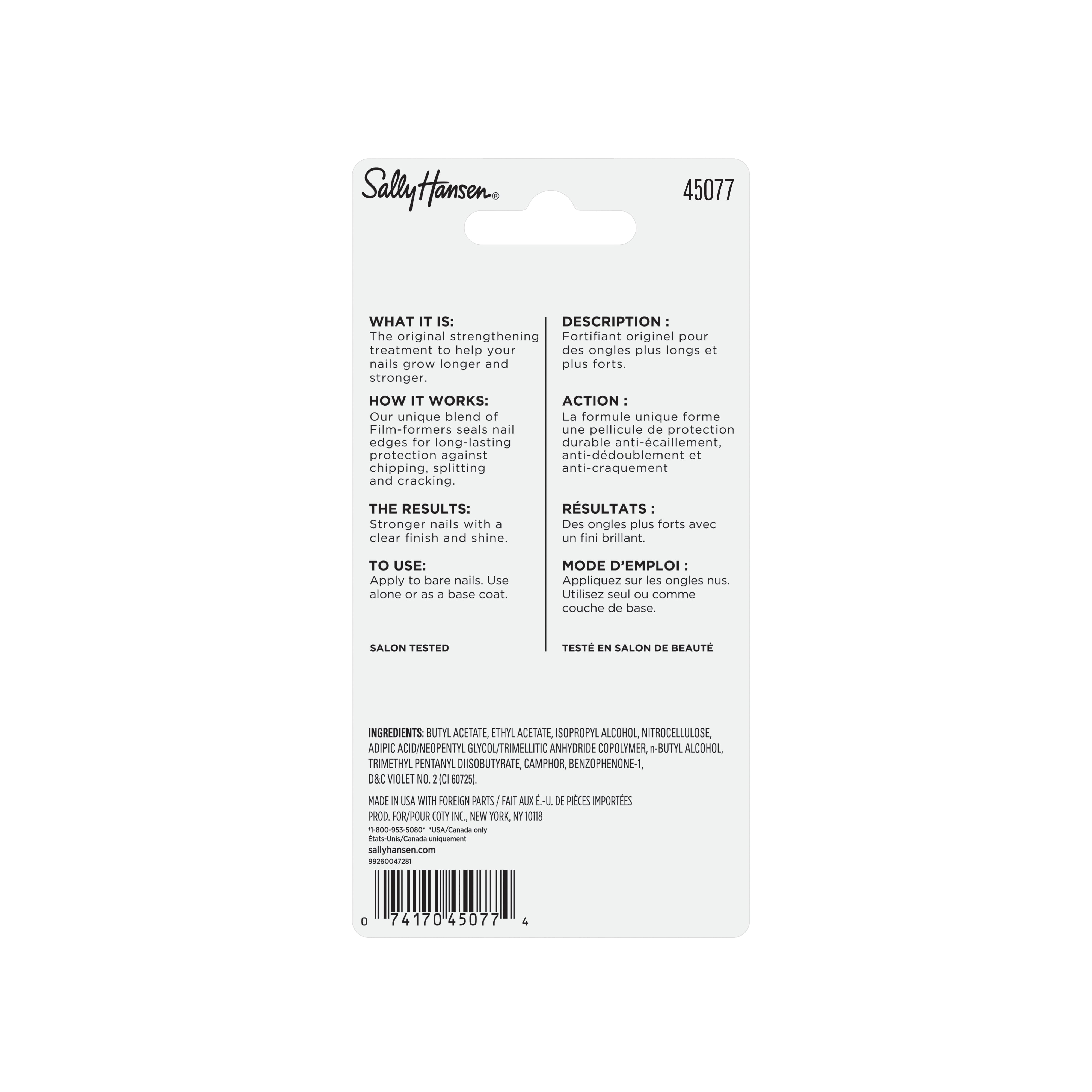 Sally Hansen Hard as Nails Strength Treatment, Chip-Resistant Nail Hardener (Clear, 0.45 fl oz) ls0us