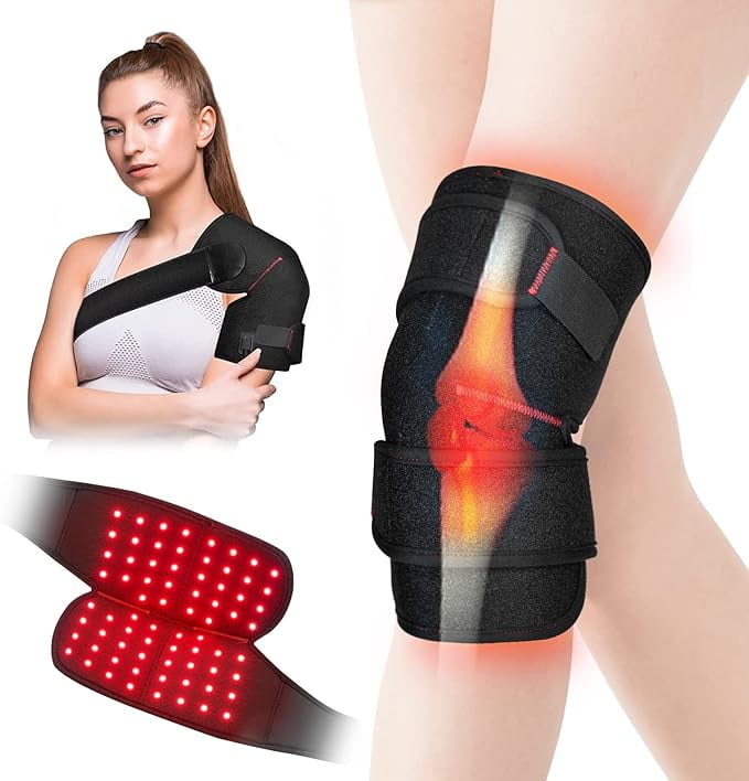 CNV LED Infrared Light Therapy Wrap for Knee Elbow Shoulder, Wearable Red Light Belt with Pulse & Timer (Black, 0.8 lb) x84iq