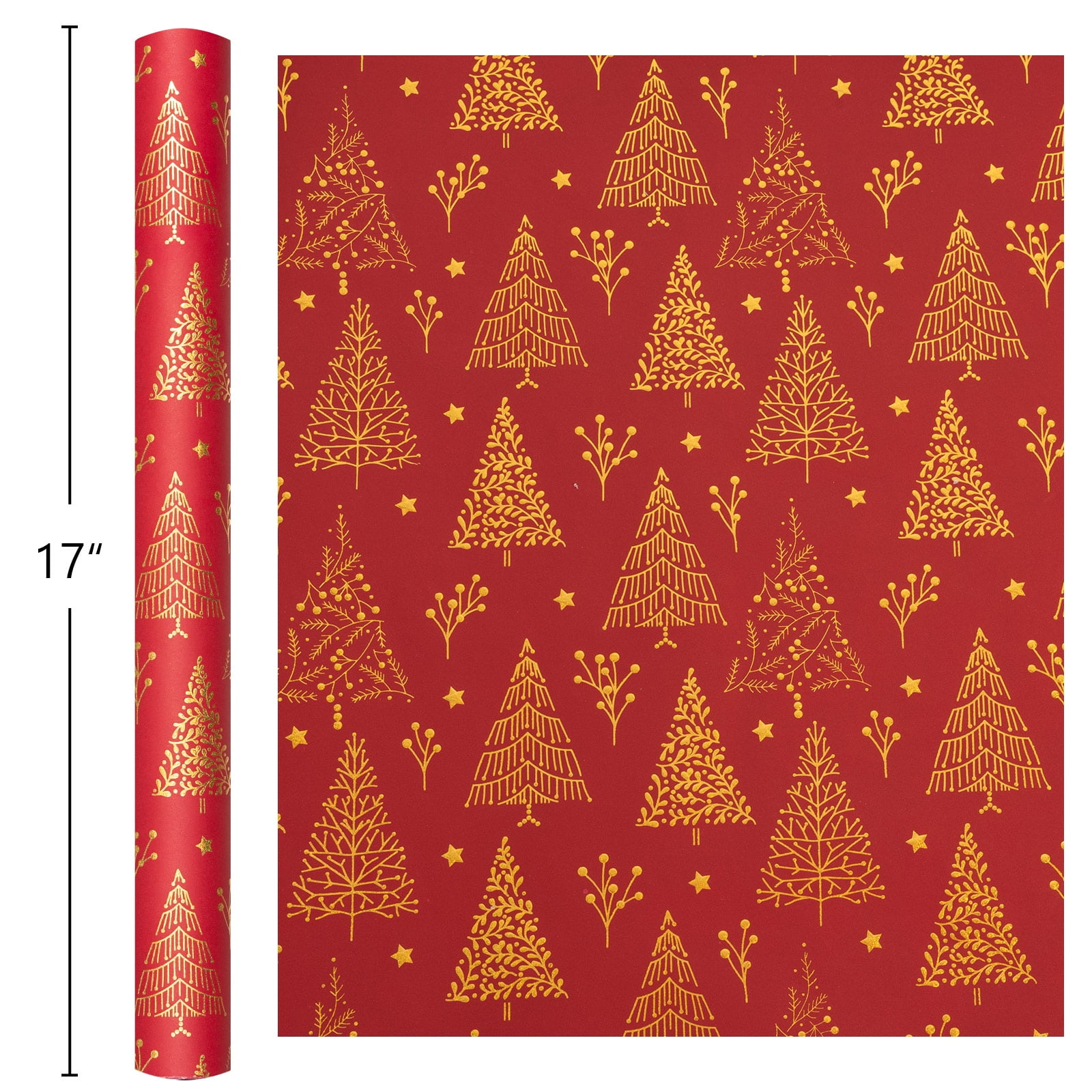 HOMERAL Christmas Wrapping Paper Roll (3D Embossed Metallic Foil Design, Red, 17 in x 33 ft) w29yq