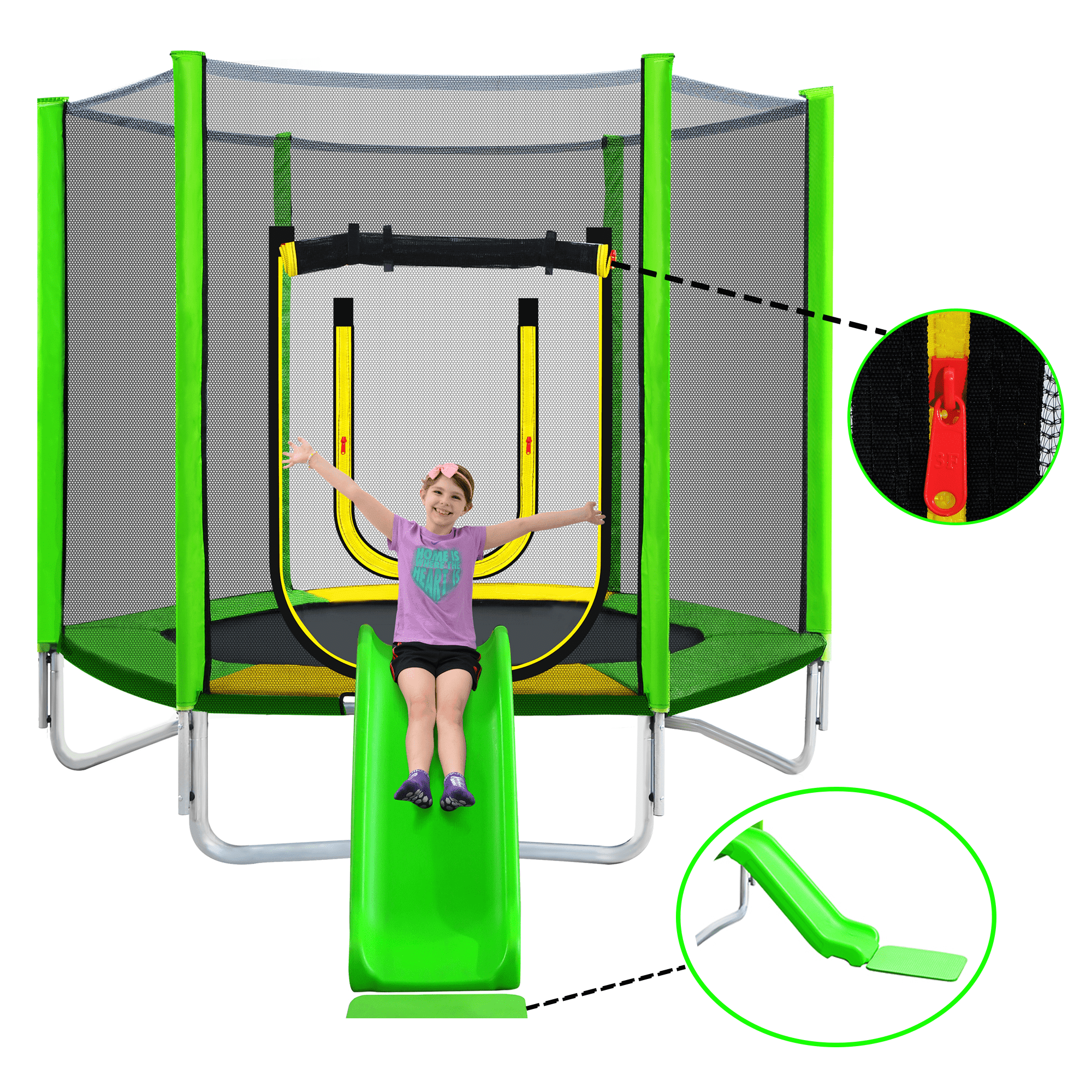 CASEMIOL 7ft Kids Trampoline with Safety Enclosure Net, Slide, and Ladder (Green, 7ft) xeexk