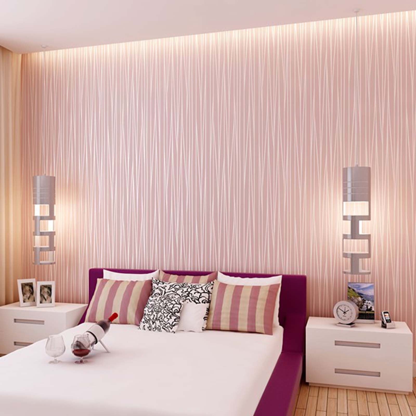 Lksixu Embossed Stripes Wallpaper, 3D Textured Peel and Stick Contact Paper for Home Decor (Pink, 21 in x 33 ft) g40f2