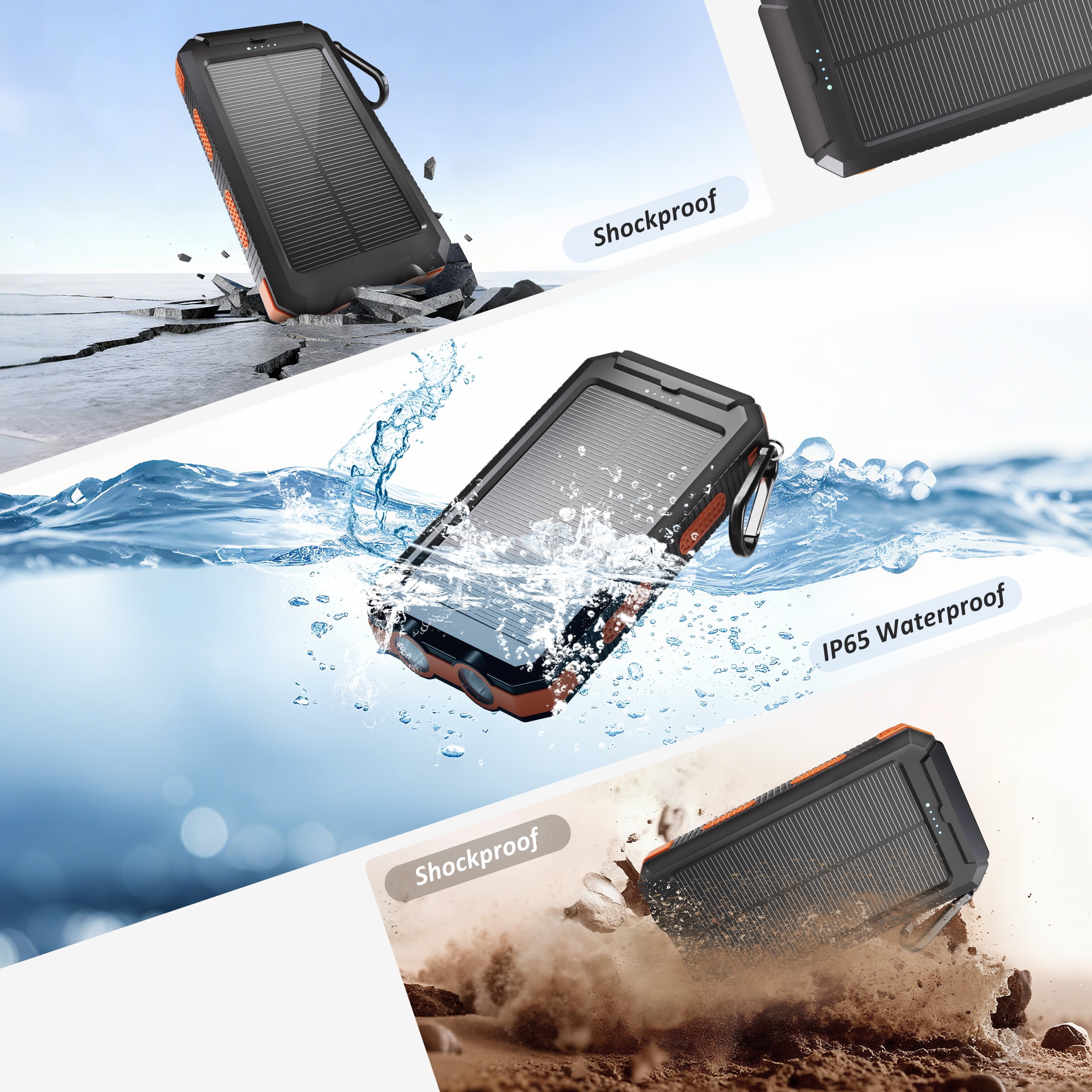 SOLPOWBEN 20000mAh Portable Solar Power Bank with Dual USB Ports, LED Flashlight, and Compass (Orange, 20000mAh) xiozo