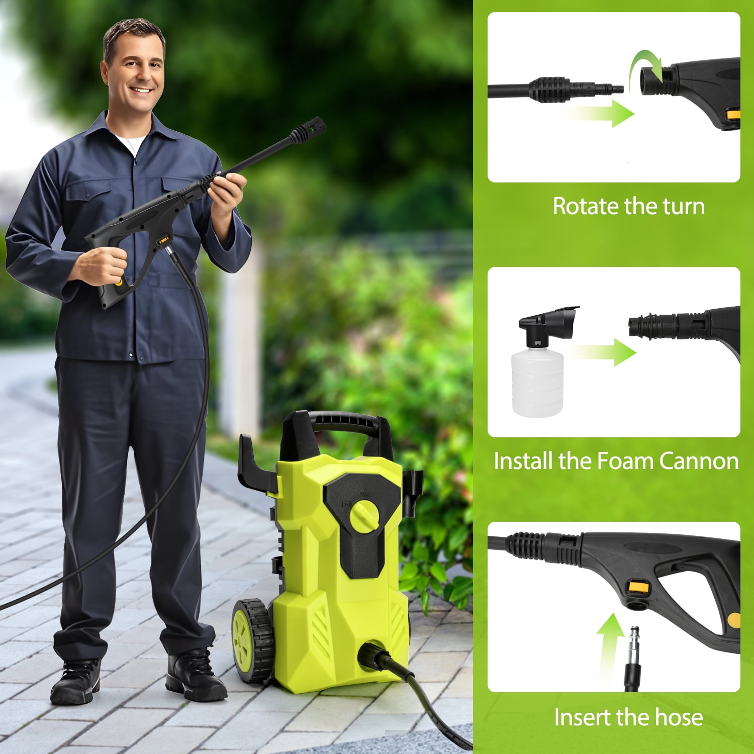 ZRSDIXKI 4000 PSI Electric Pressure Washer 2000W Power Cleaner with Foam Cannon (2.8 GPM, 26 ft Hose) ao6fd