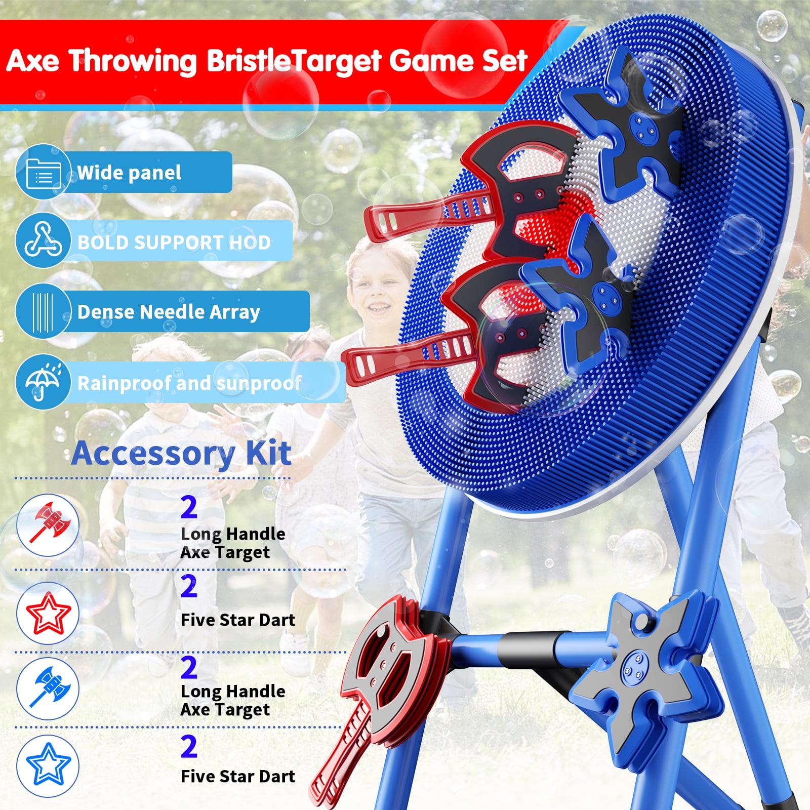 SENCHO GINSYTALIOR Family Axe Throwing Game Set with 4 Axes and 4 Darts (Blue, 9 Piece Set) f6c5y