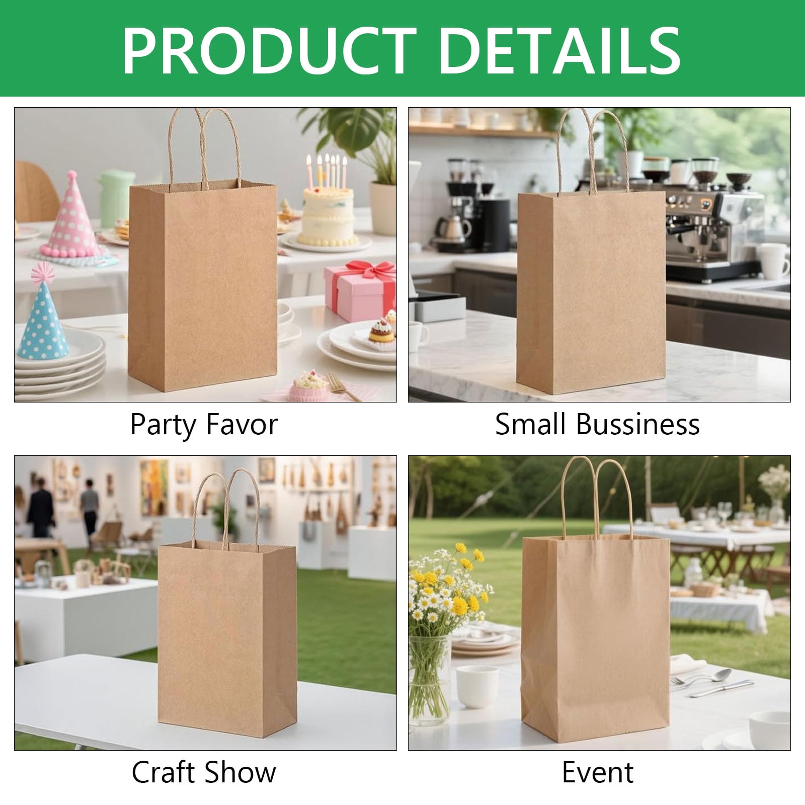 Hengbo Kraft Paper Gift Bags with Handles, Durable Retail Shopping Bags for Party Favors (Brown, 30 Pack, 5.9 x 3.1 x 8.2 in) kbllt